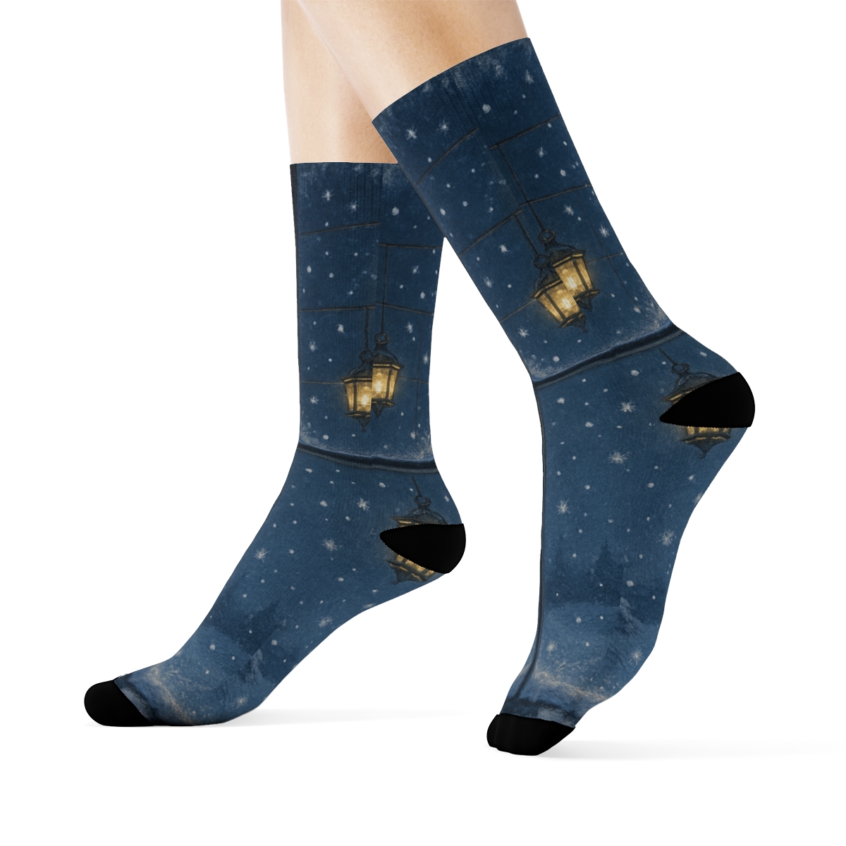 Winter Lantern Starlit Veil unique printed socks
