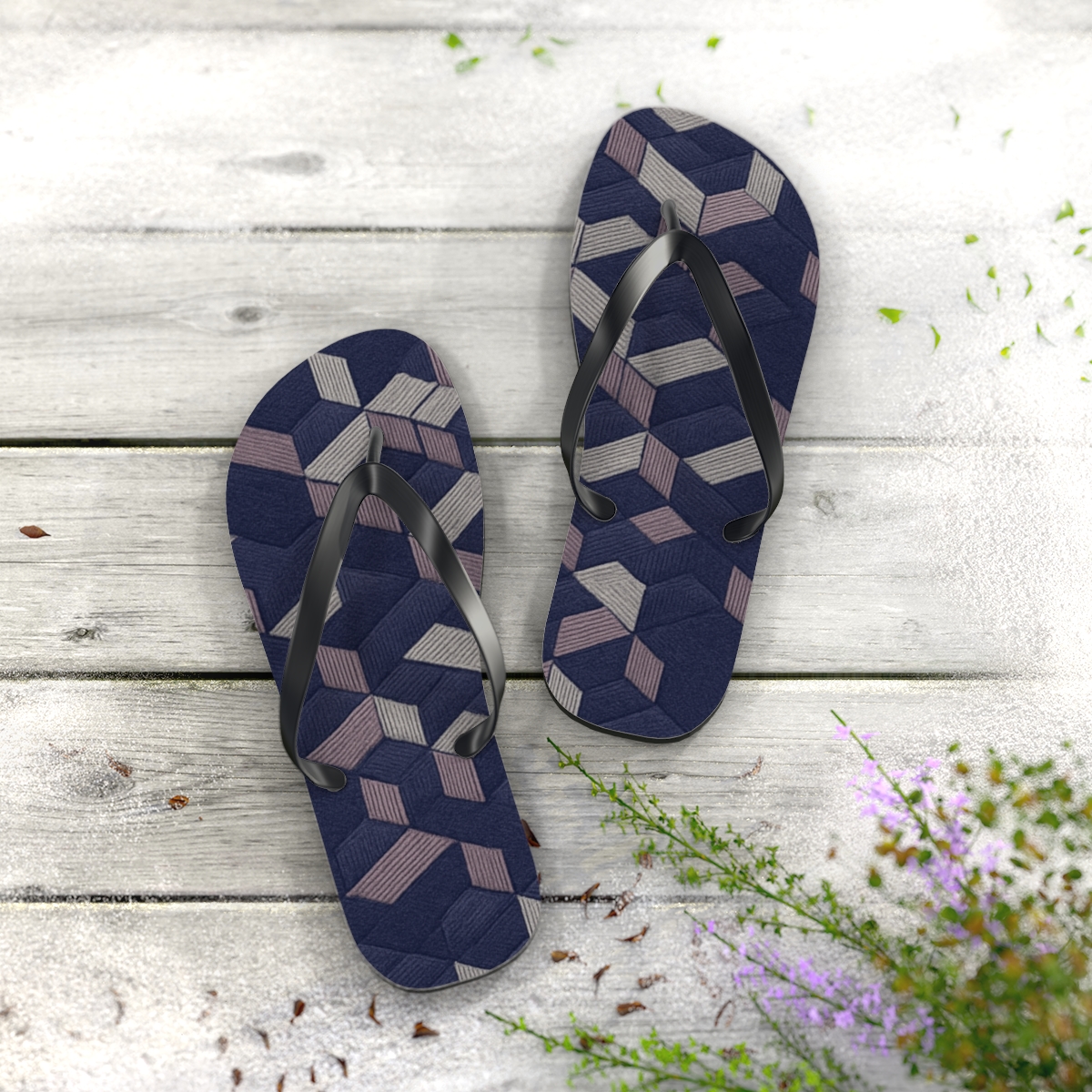 Hexagonal Weave Drift designer logo flip flops