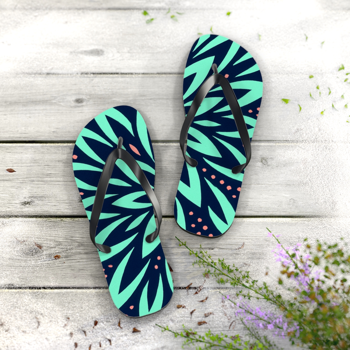 Orchid Fractal Stripe Bloom stylish summer flip flops