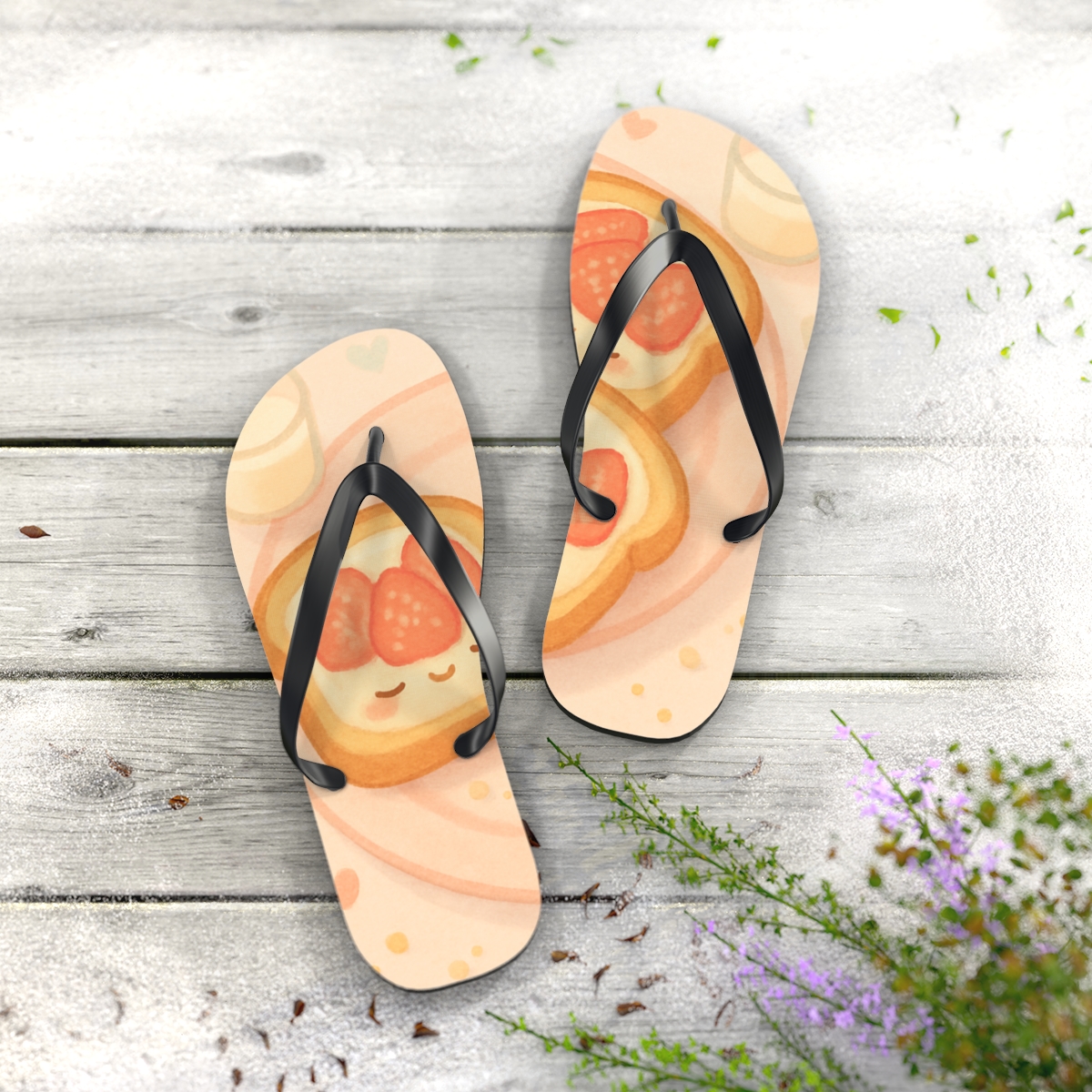 Sleepy Strawberry Toast Friends comfortable casual flip flops