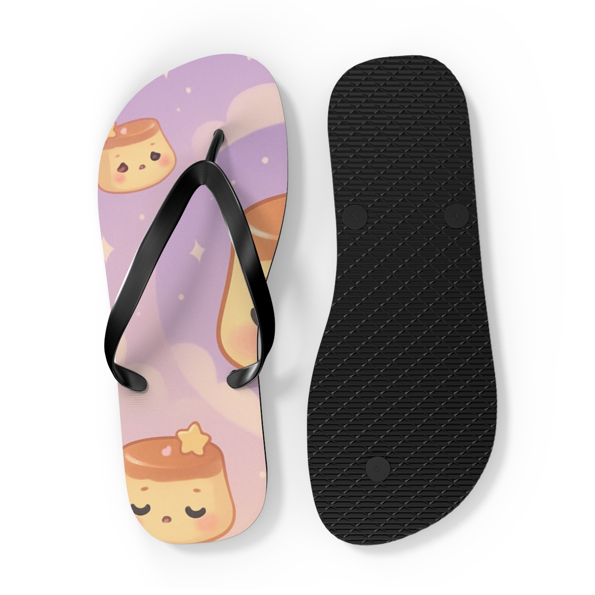 Sleepy Moon Pudding Patrol colorful rubber flip flops