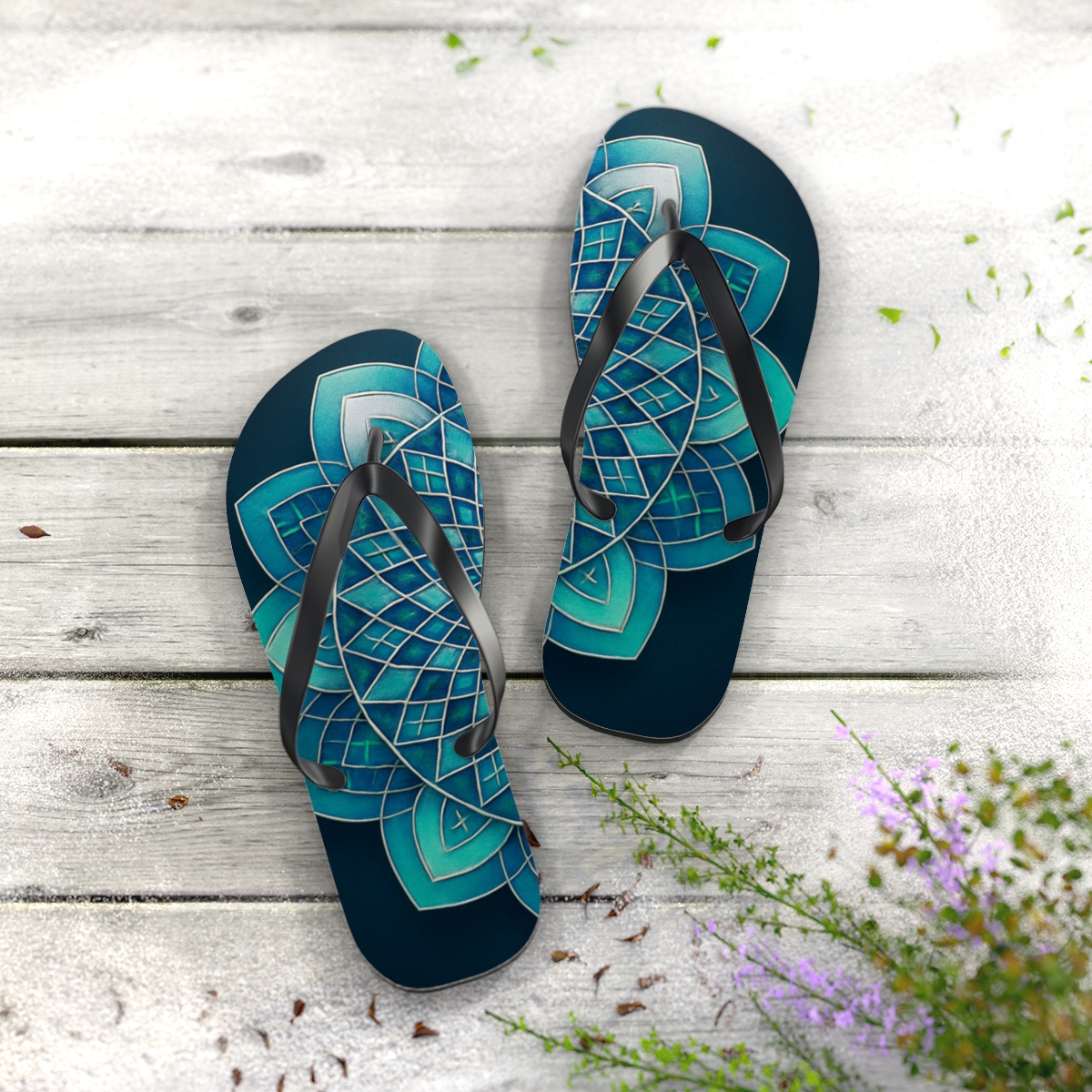 Aurora Lattice Rosette unique graphic flip flops