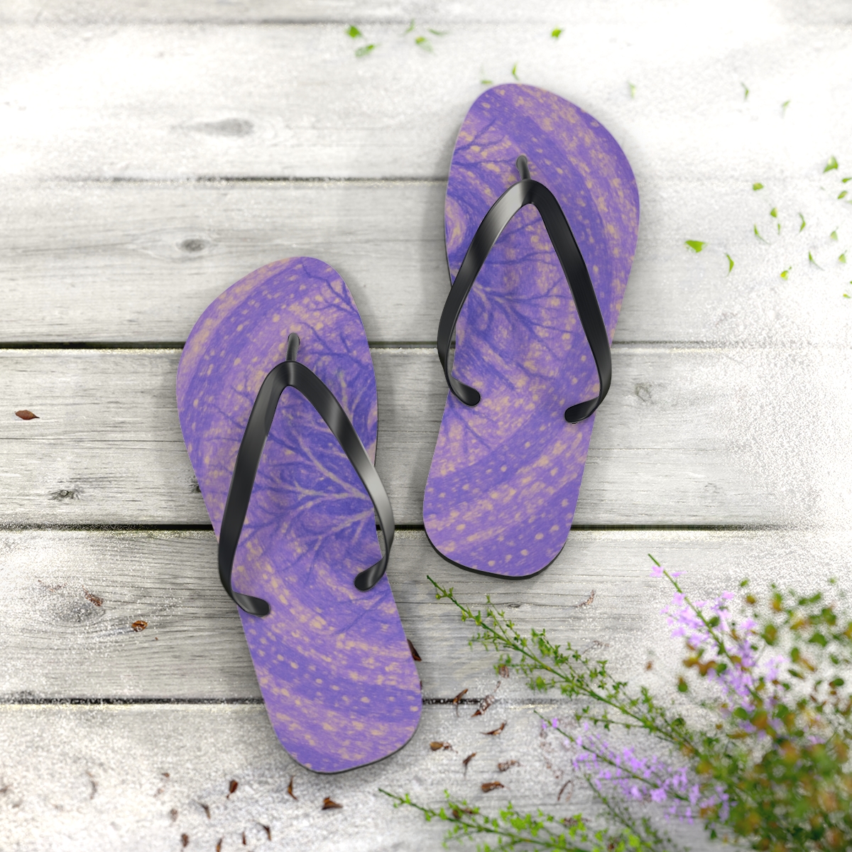 Lavender Spiral Bloom Flip Flops
