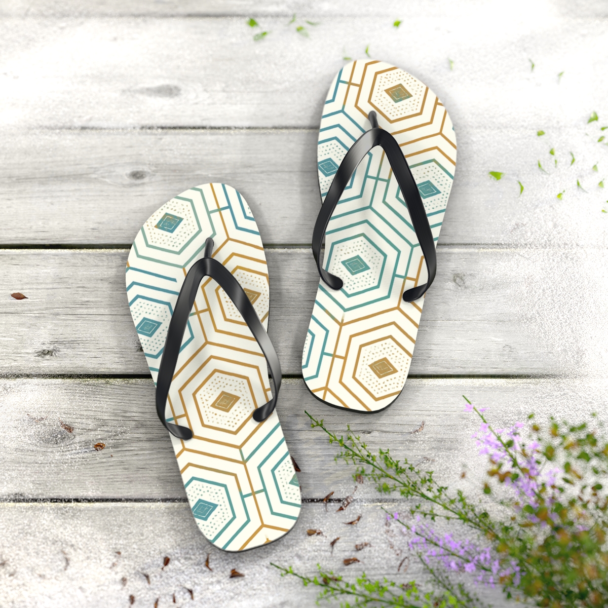 Hex Bloom Circuit Tessellation stylish summer flip flops