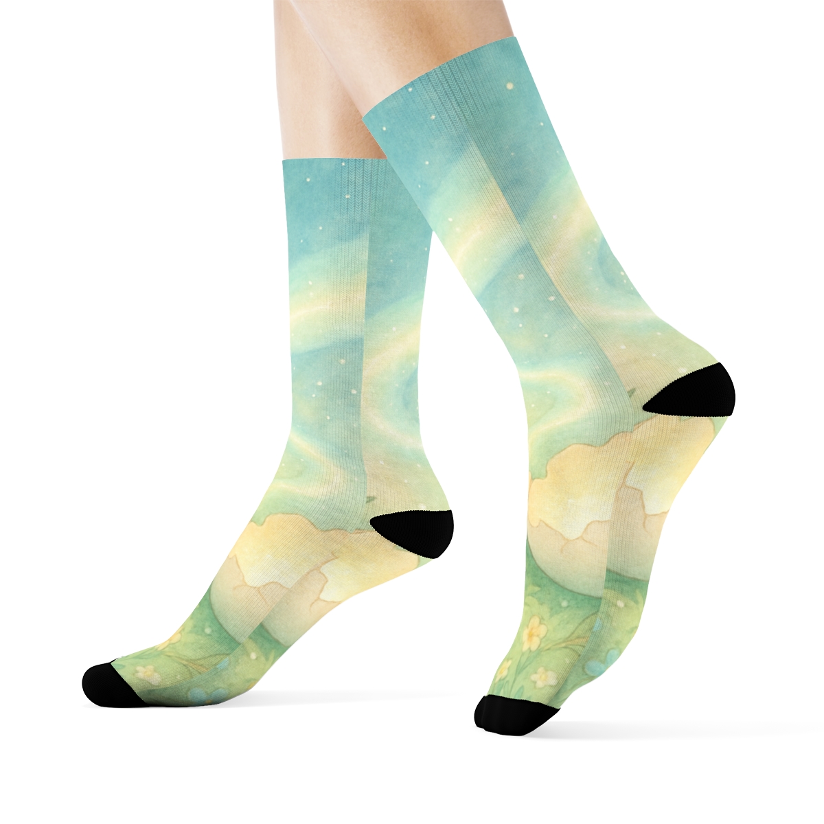 Spring Eggshell Aurora Garden designer logo socks