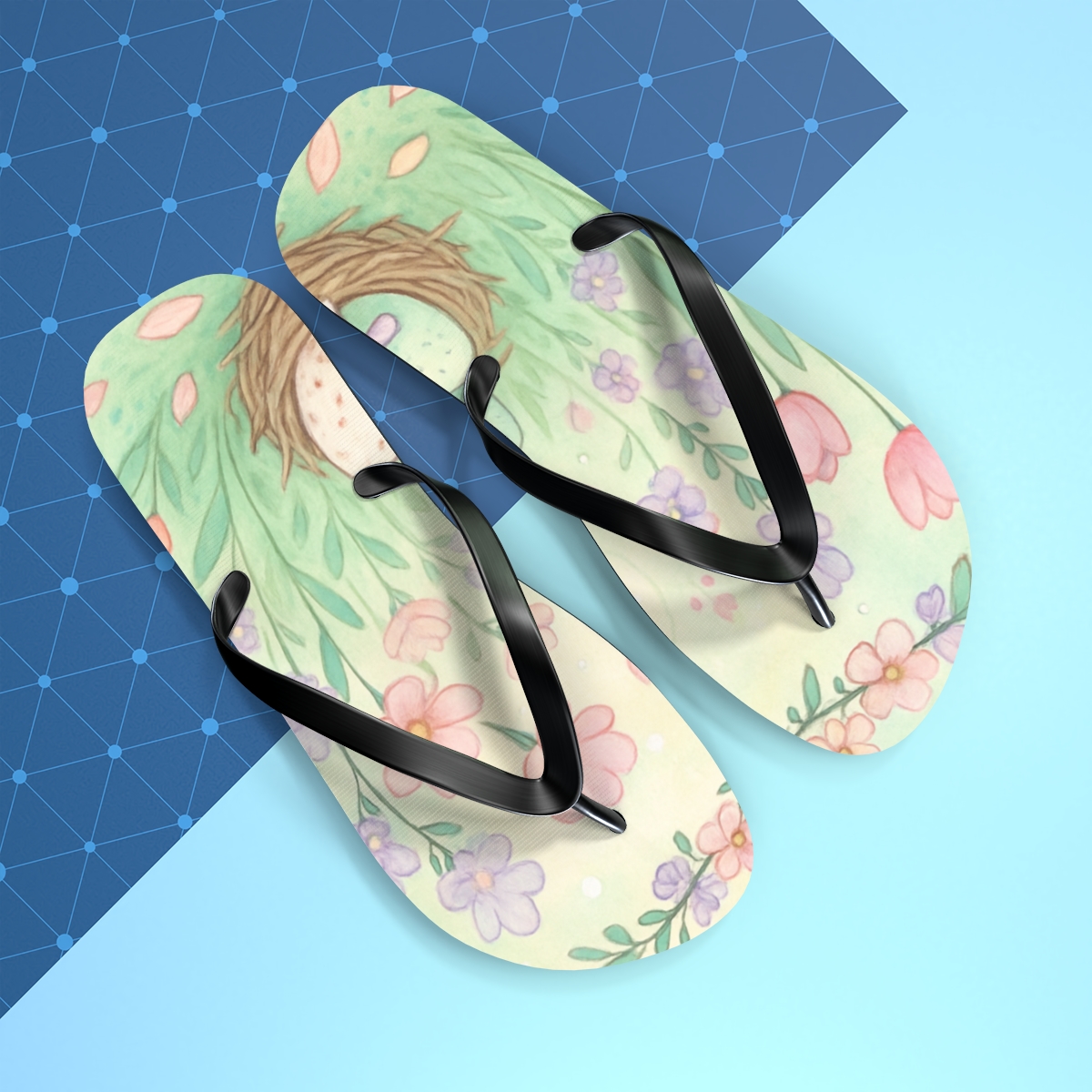 Spring Eggshell Nebula Garden colorful rubber flip flops