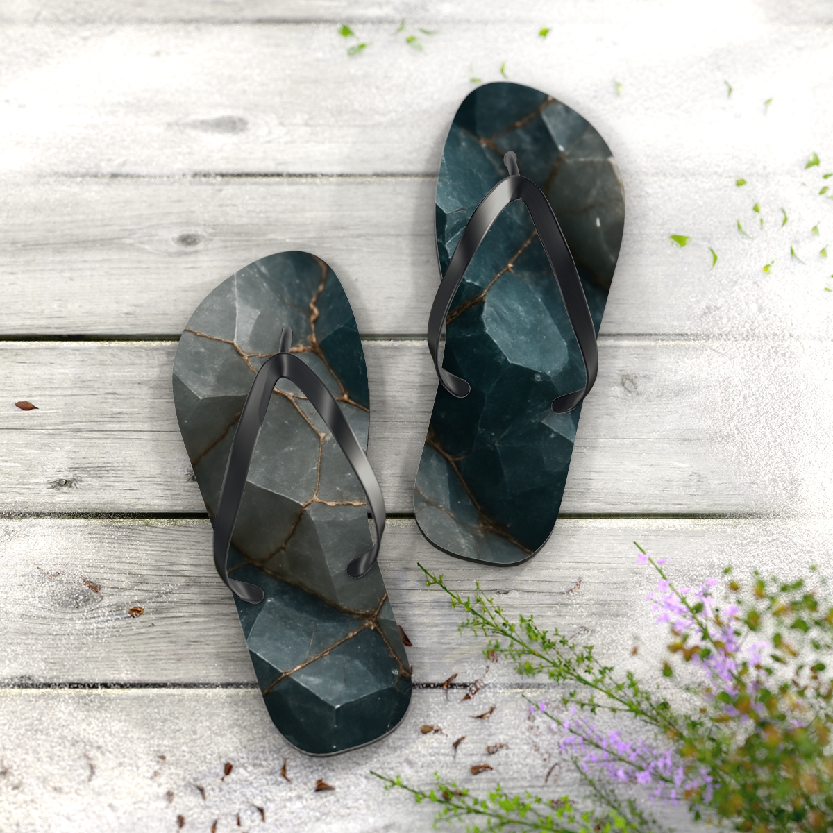 Mineral Facet Vein Tapestry designer logo flip flops