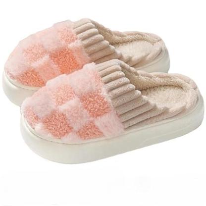 Checkered Plush Memory Foam Indoor Slippers - Cloud Cushion Slides