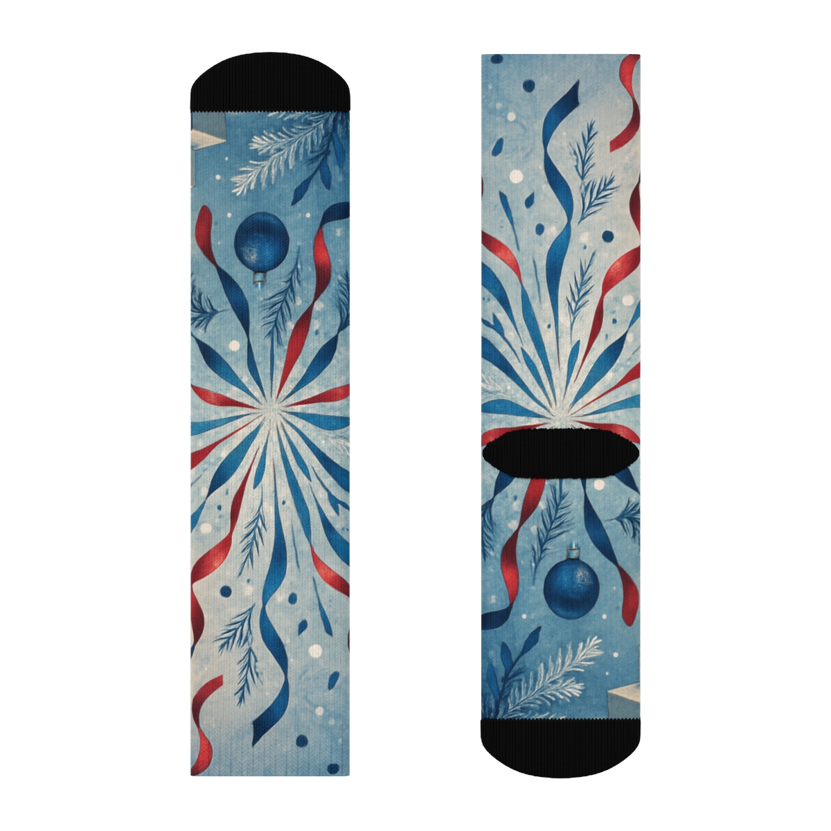 Winter Ribbon And Snowburst unique printed sockscustom socks