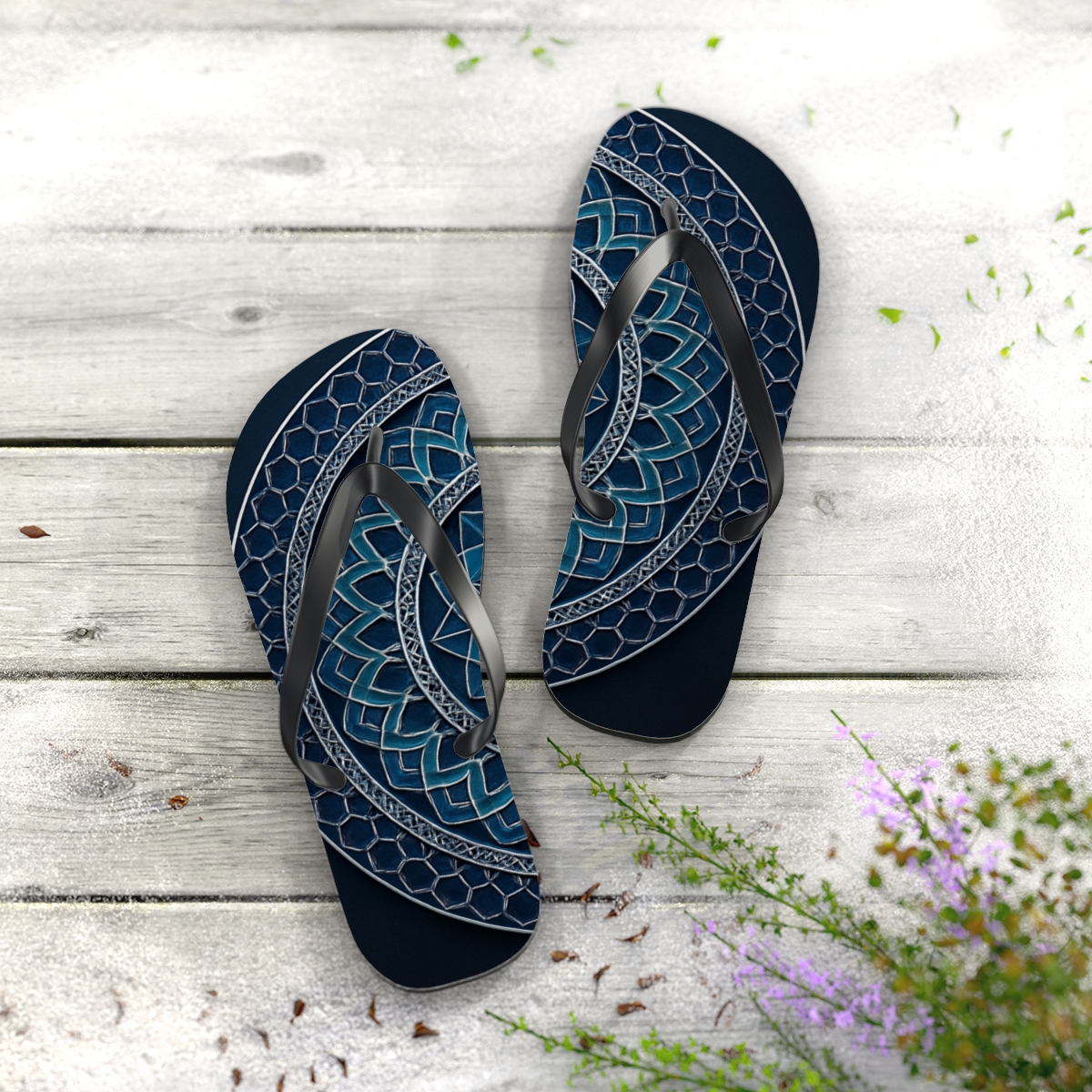 Prismatic Lattice Halo designer logo flip flops