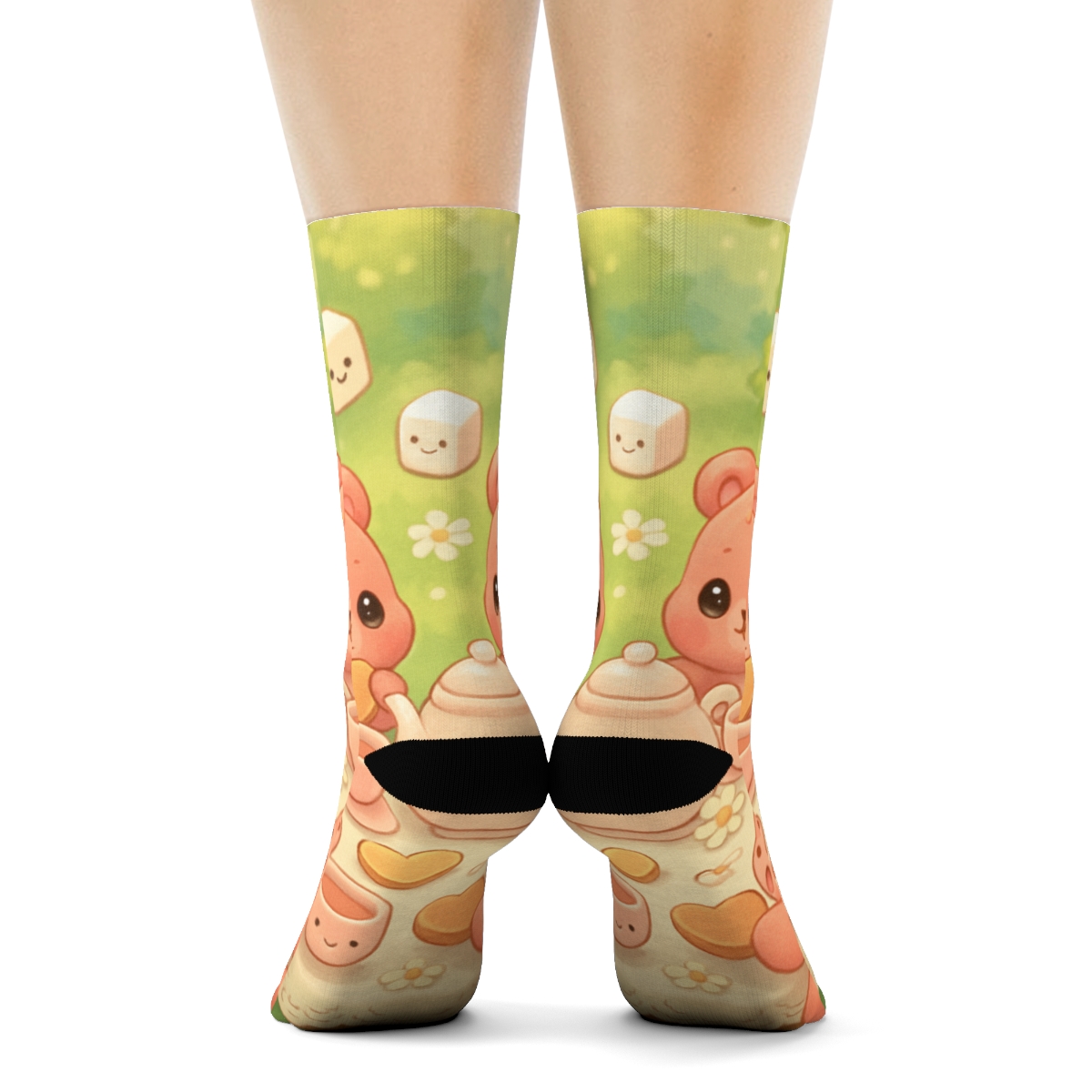 Pastel Strawberry Bear Tea Party sports performance socks