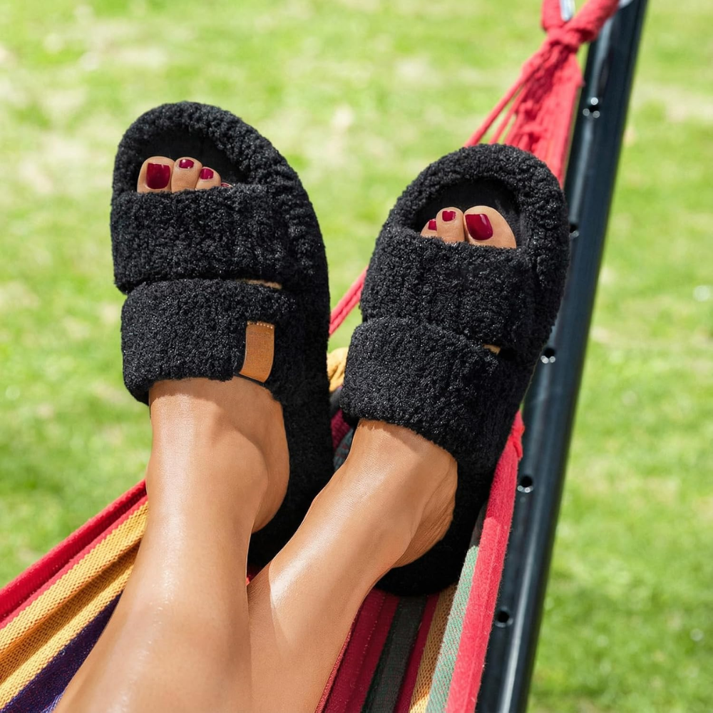 Fuzzy Open Toe Memory Foam Slippers For Women