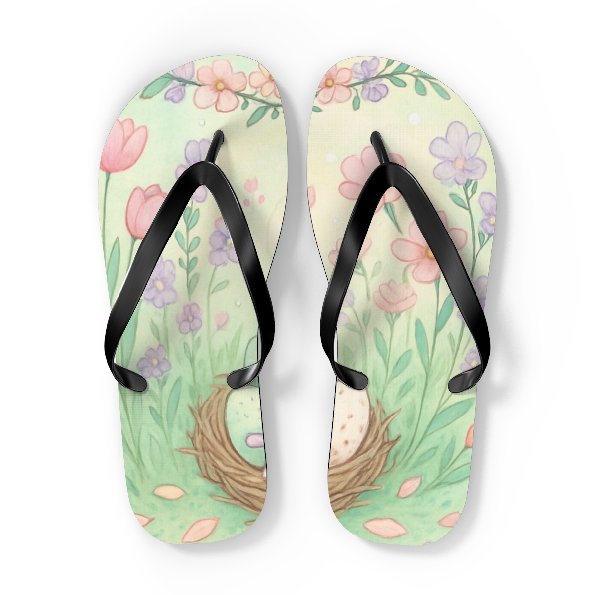 Spring Eggshell Nebula Garden colorful rubber flip flops