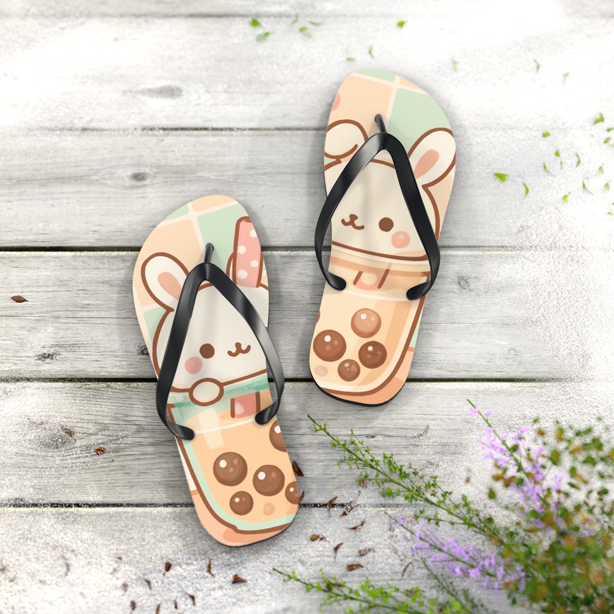Pastel Boba Bunny Walks Flip Flops