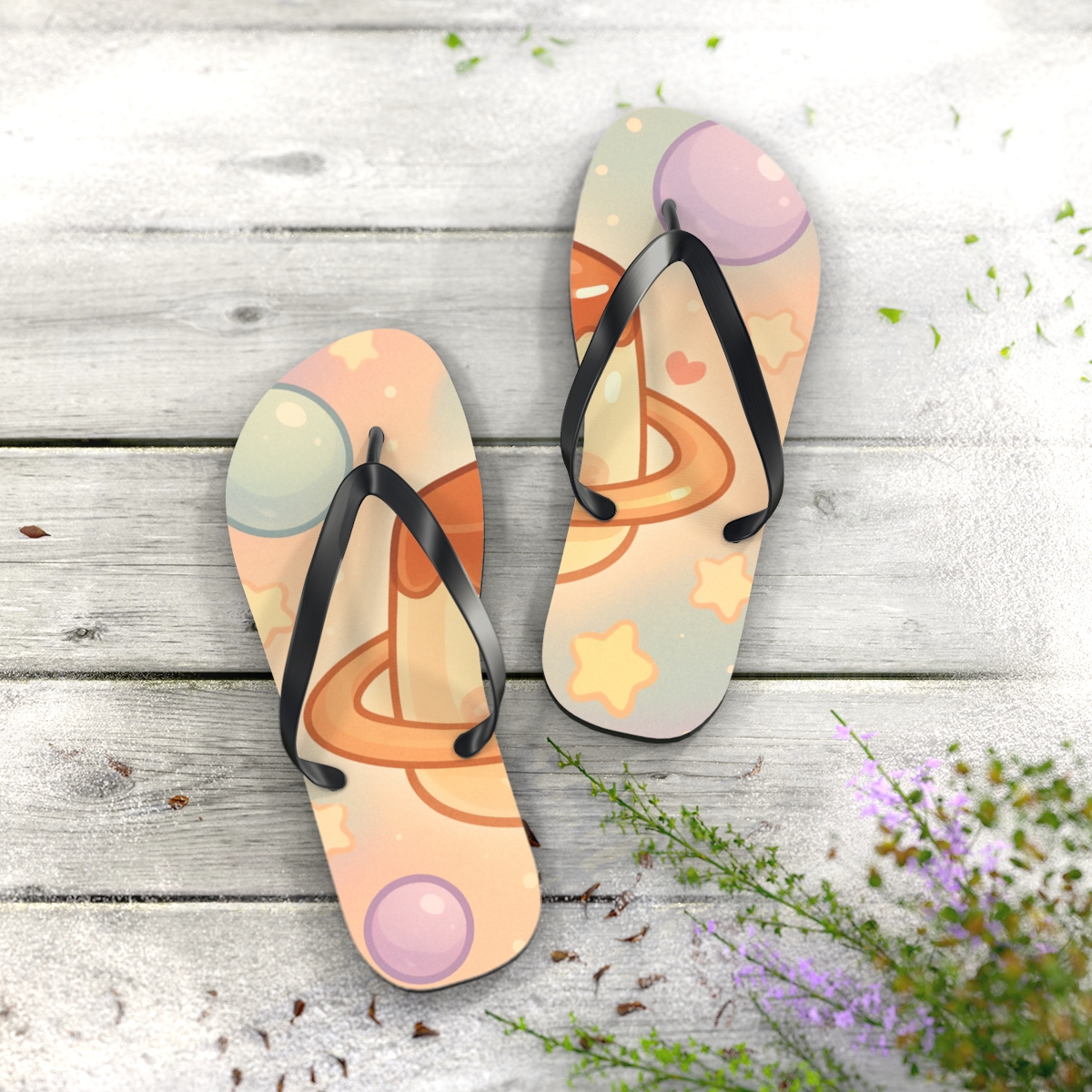 Pastel Planet Pudding Pals comfortable casual flip flops
