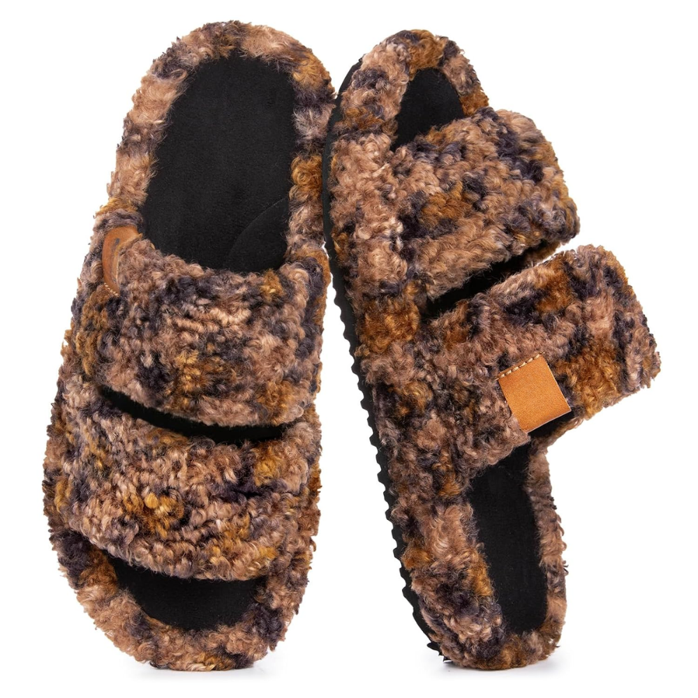 Fuzzy Open Toe Memory Foam Slippers For Women