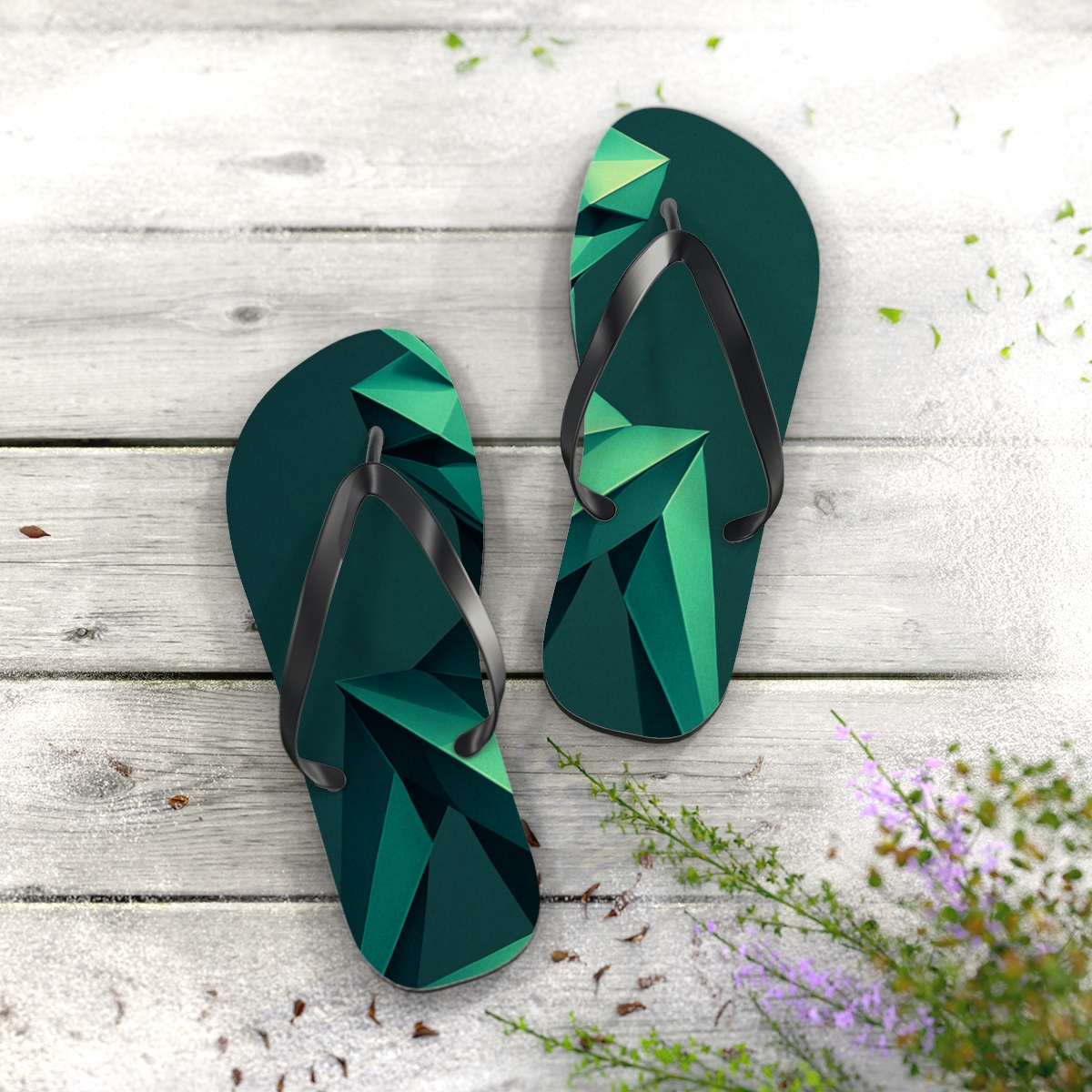 Praying Mantis Stillness Geometry trendy printed flip flops