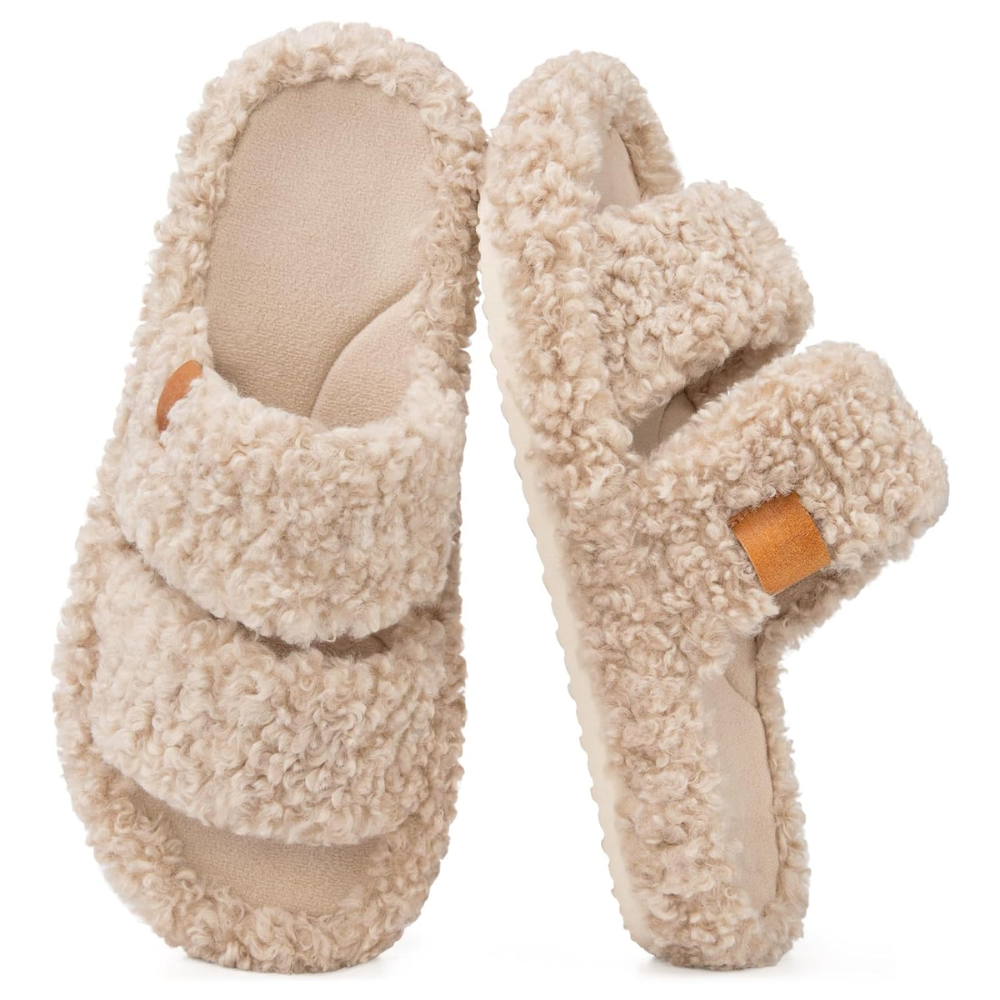 Fuzzy Open Toe Memory Foam Slippers For Women
