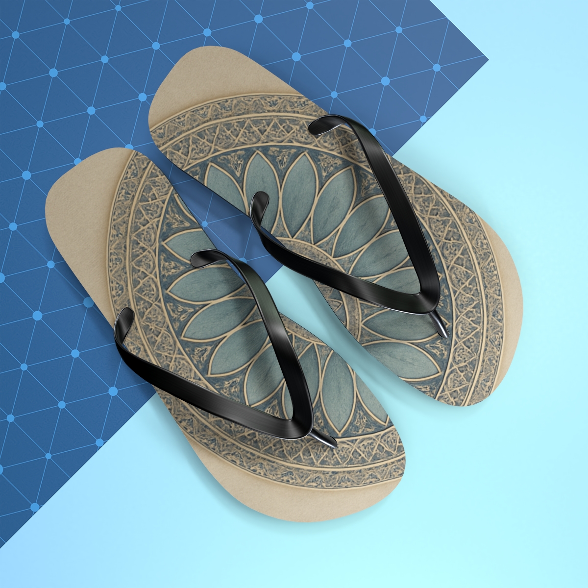 Polygonal Petal Resonance colorful rubber flip flops