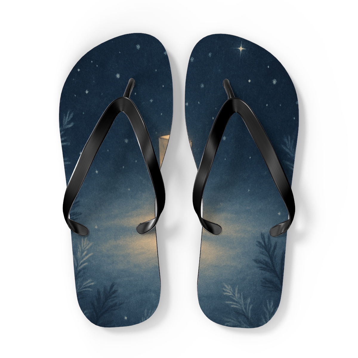Winter Solstice Lantern Quiet personalized beach flip flops