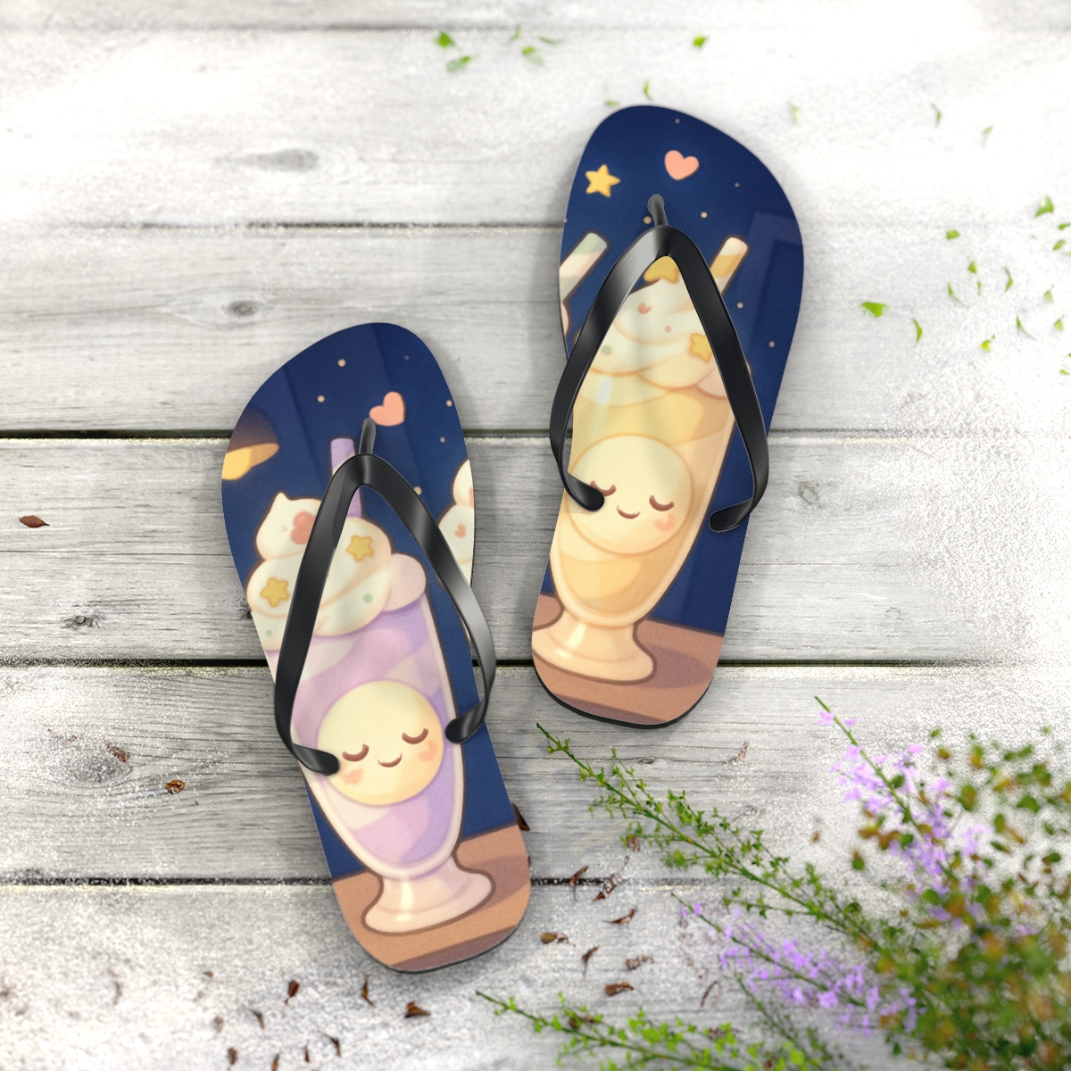 Sleepy Moon Milkshakes trendy printed flip flops