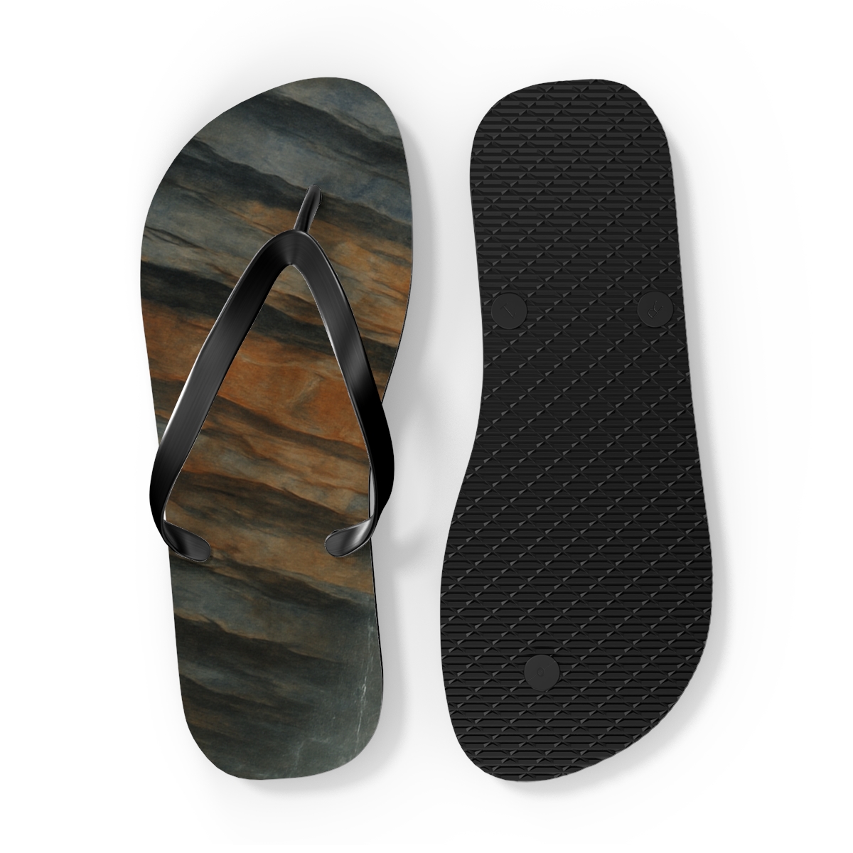 Prismatic Strata Cascade designer logo flip flops