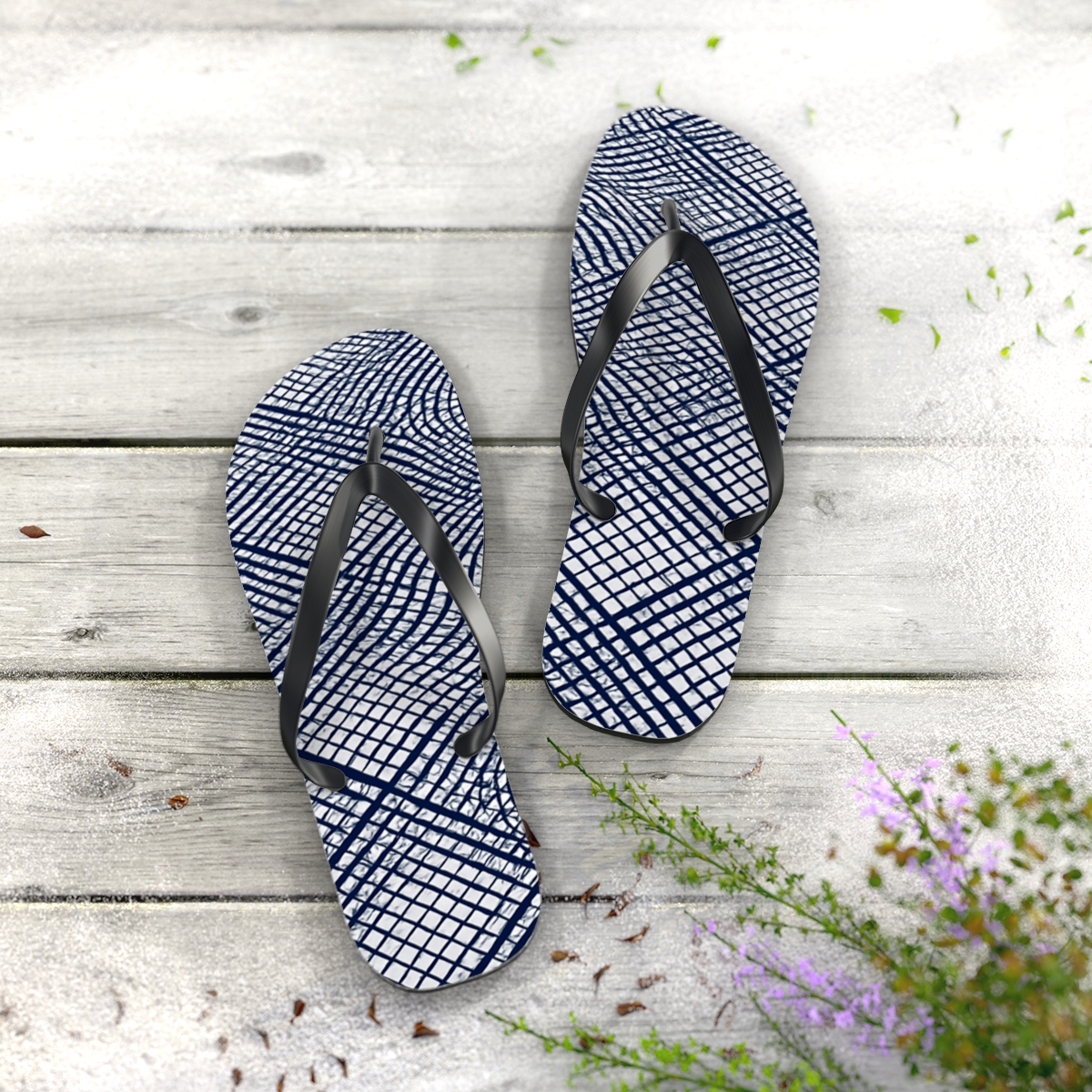 Phase Shift Grid Moire personalized beach flip flops