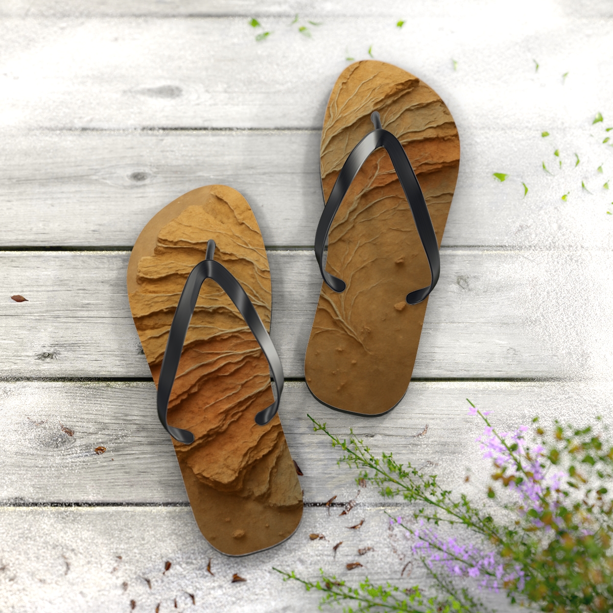 Fractured Sediment Fan designer logo flip flops