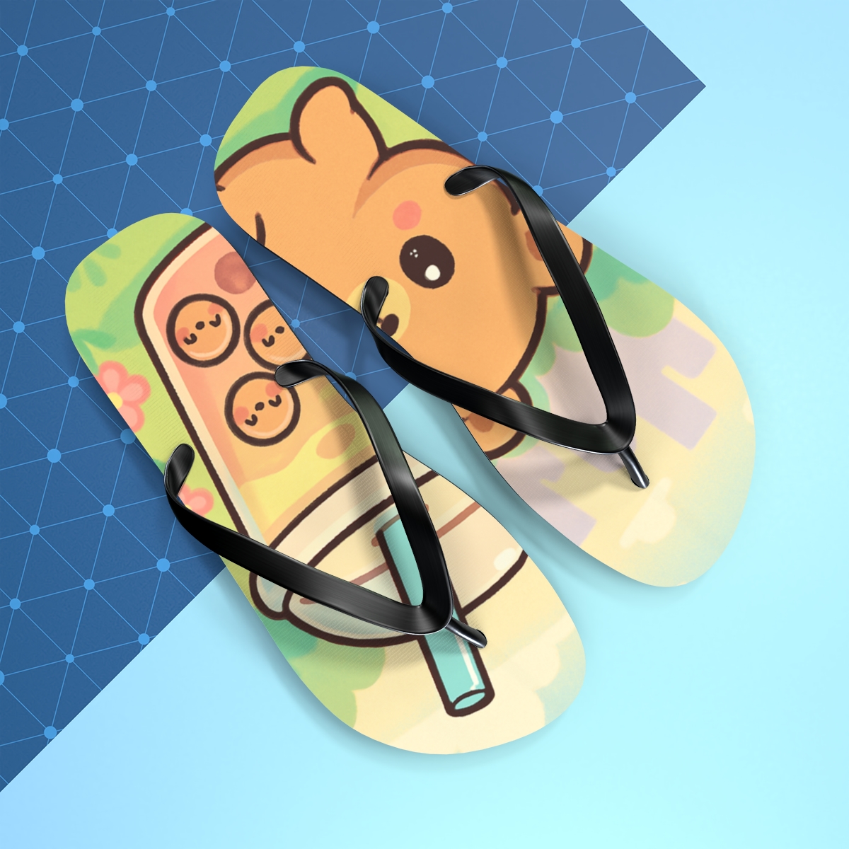 Bubble Tea Bear Picnic custom flip flops