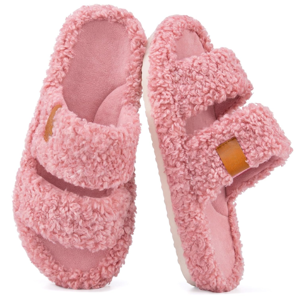 Fuzzy Open Toe Memory Foam Slippers For Women