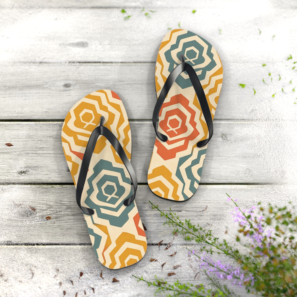 Hex Bloom Step Mosaic custom flip flops