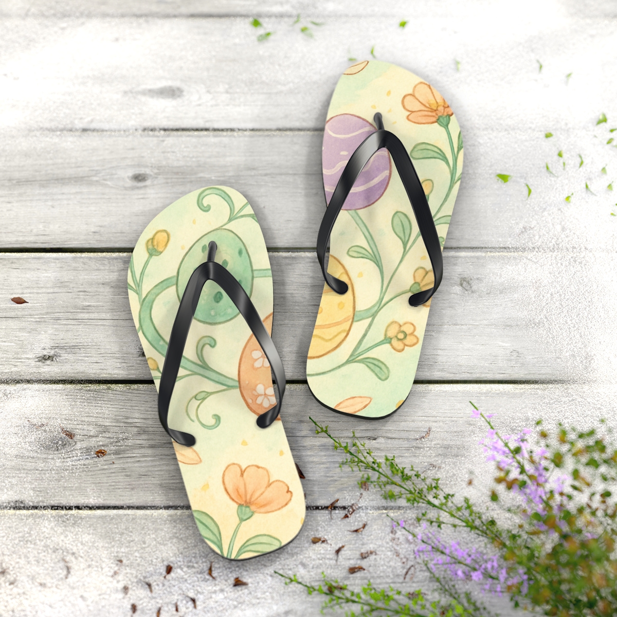 Spring Egg Nebula Parade personalized beach flip flops