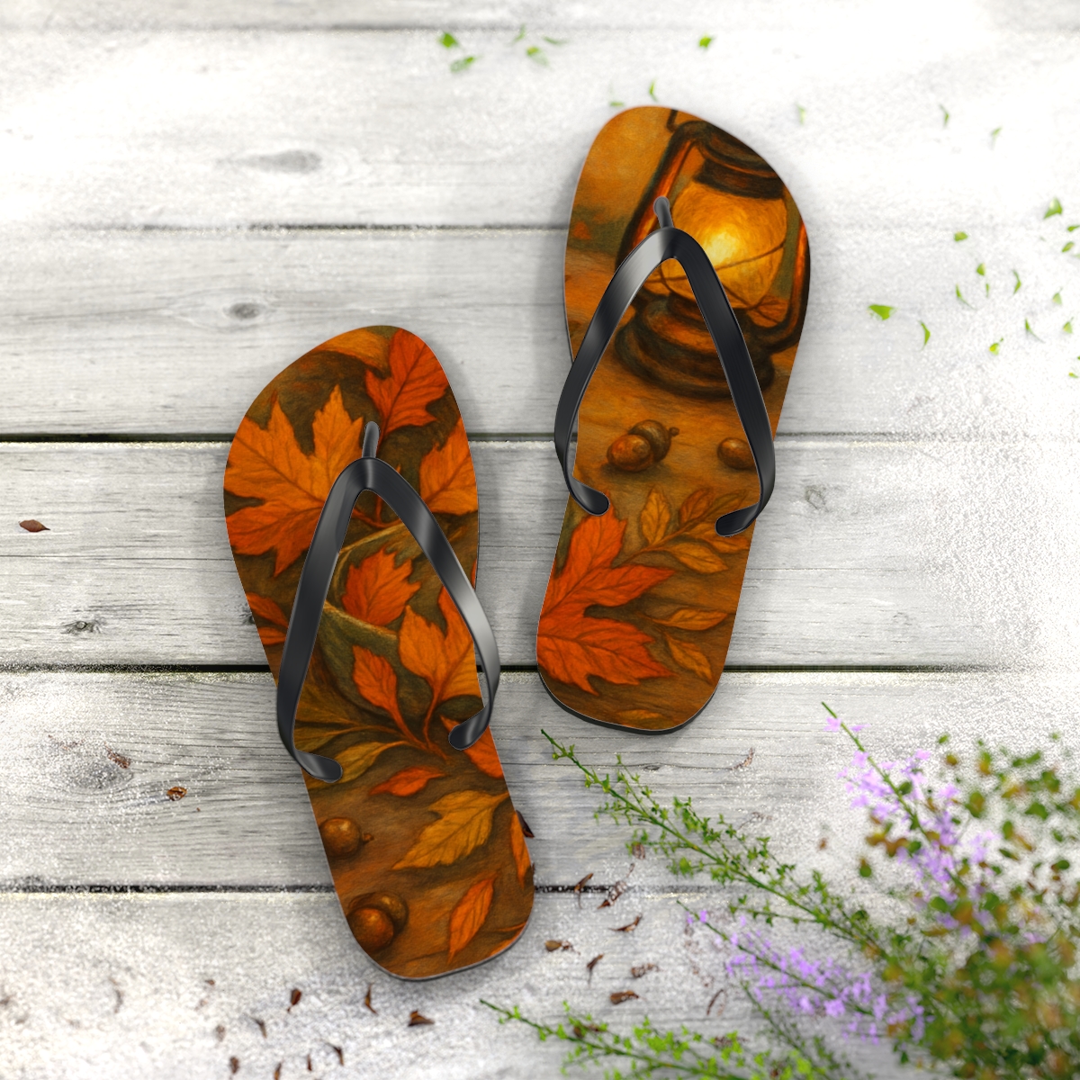 Autumn Harvest Ribbon designer logo flip flops