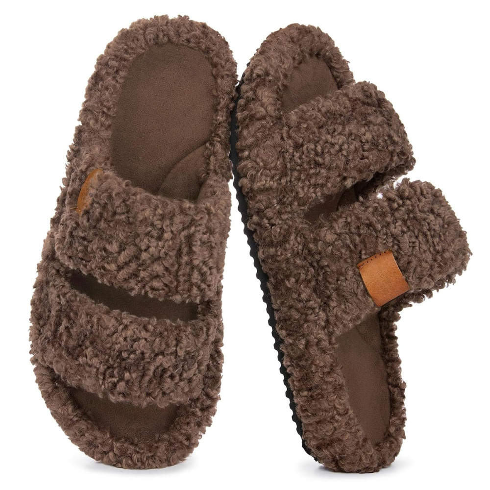 Fuzzy Open Toe Memory Foam Slippers For Women