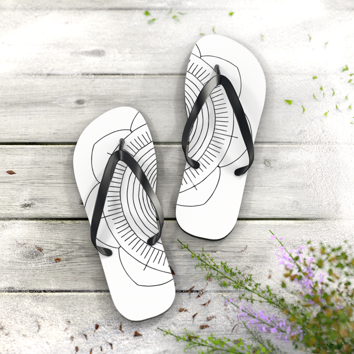 Monochrome Pulse Mandala trendy printed flip flops