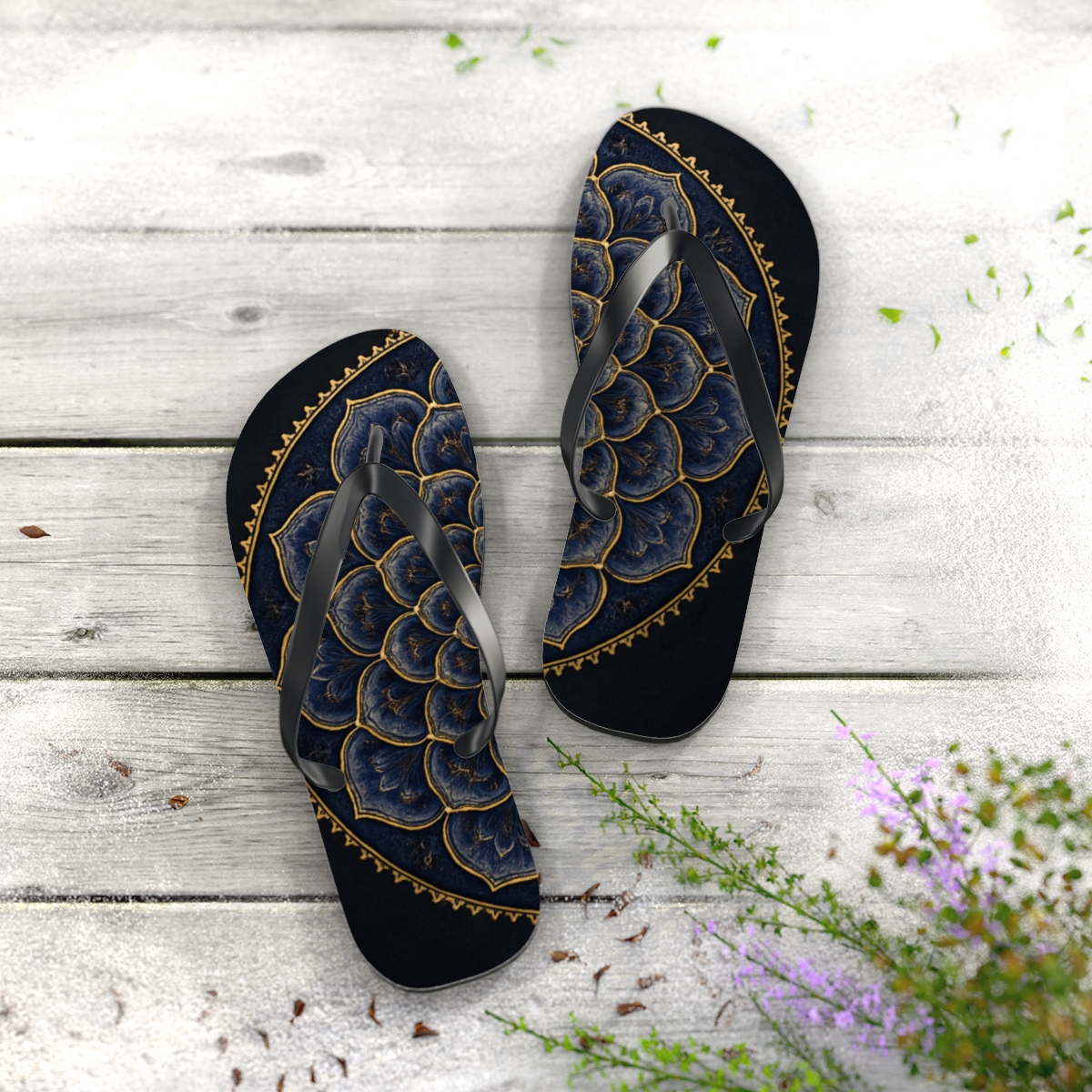 Midnight Spiral Rosette Engine comfortable casual flip flops