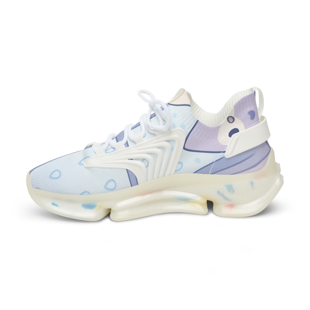 Lavender Raindrop Owls personalized athletic sneakers