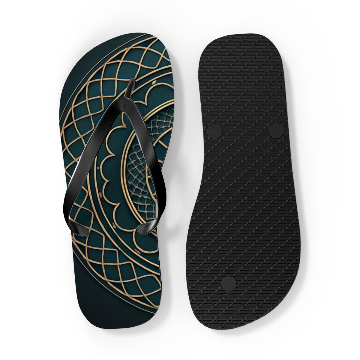 Velvet Lattice Mandala Drift designer logo flip flops