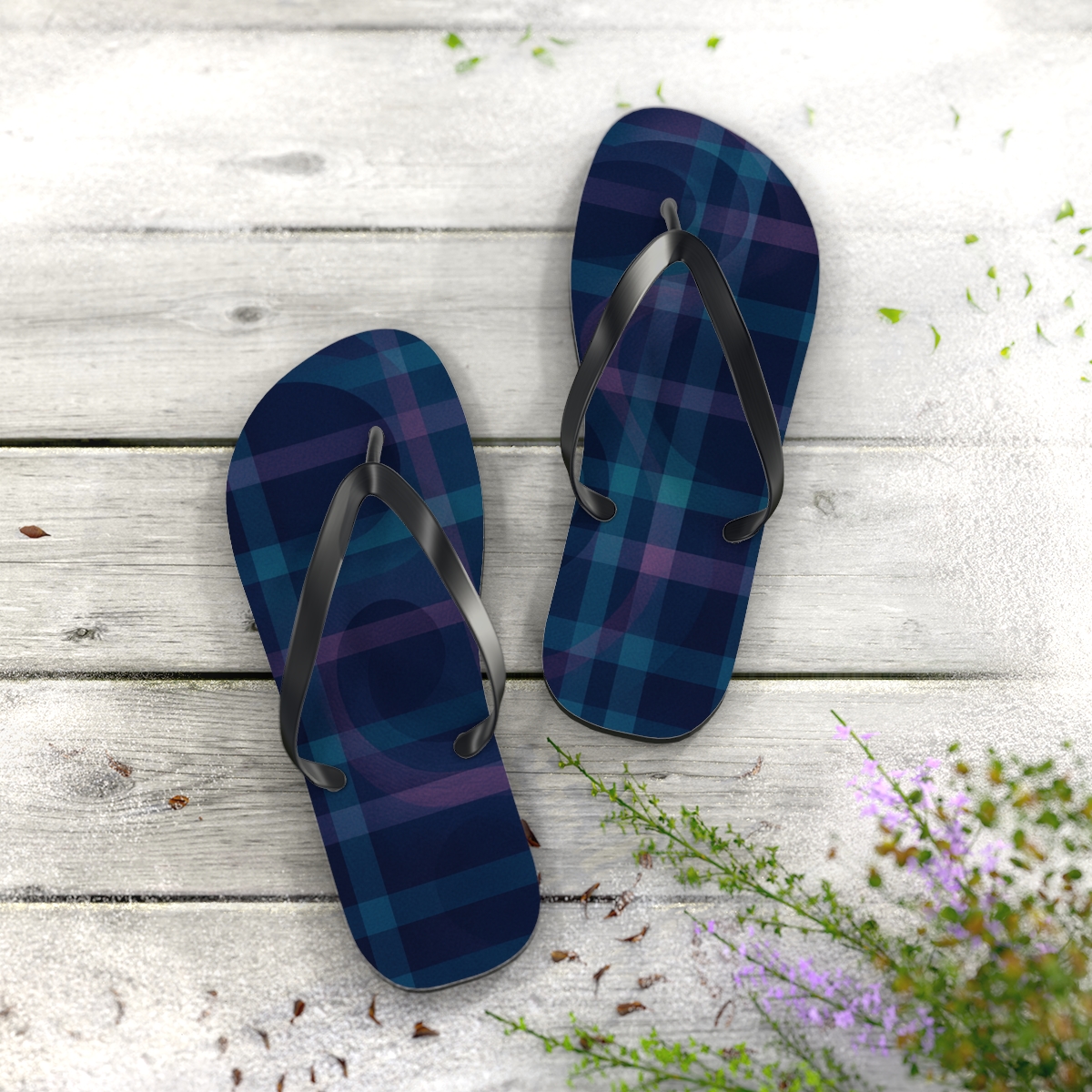 Moire Nebula Interference Plaid comfortable casual flip flops