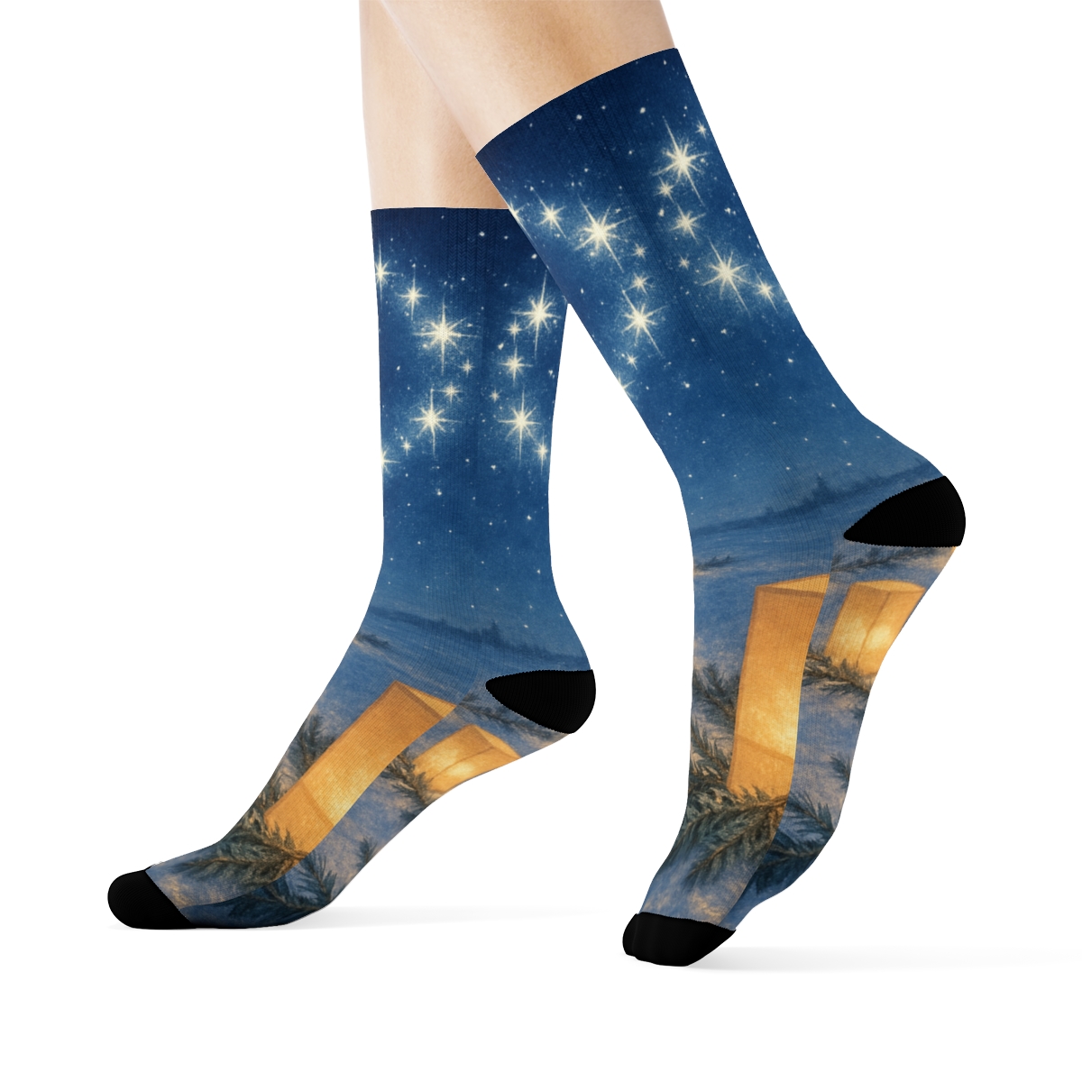 Lanterns Over Midwinter Stardust unique printed sockscustom socks