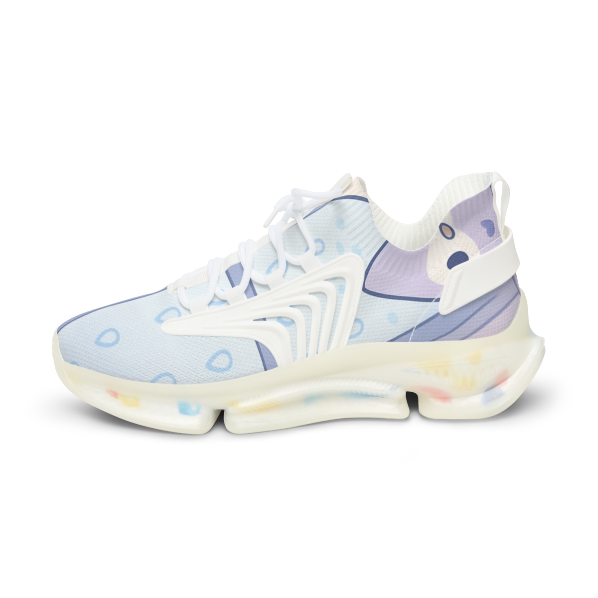 Lavender Raindrop Owls personalized athletic sneakers