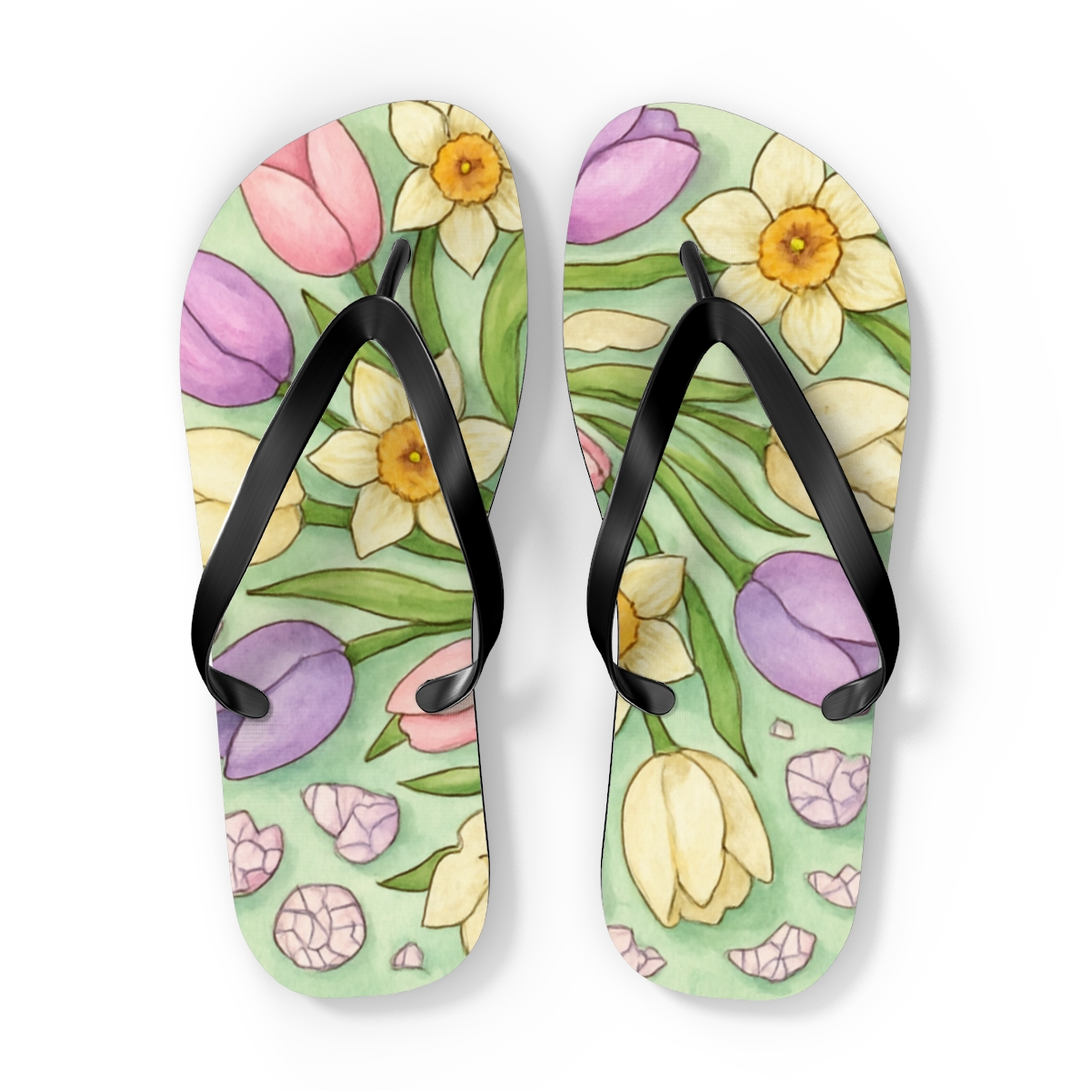 Spring Equinox Eggshell Nebula Garden soft sole flip flops