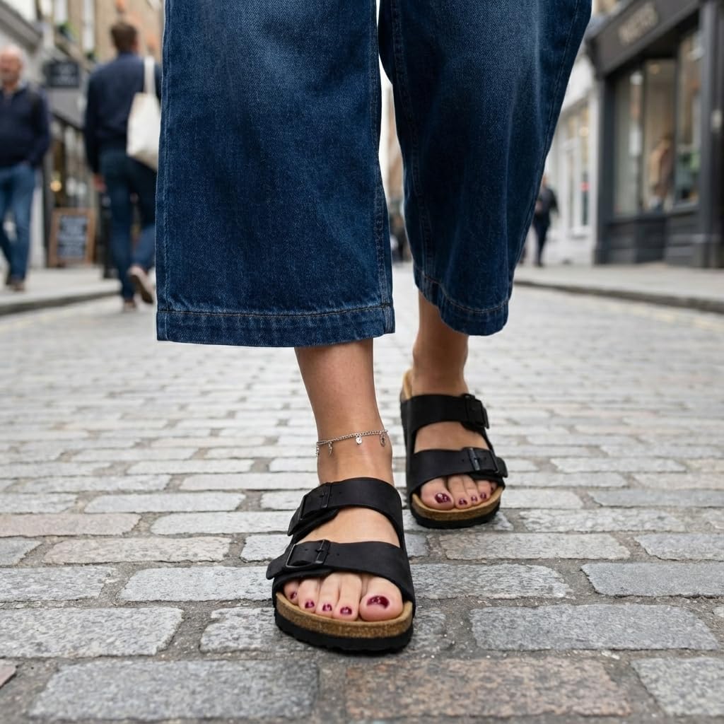 Footbed Arch Support Double Buckle Slip On Sandals For Women