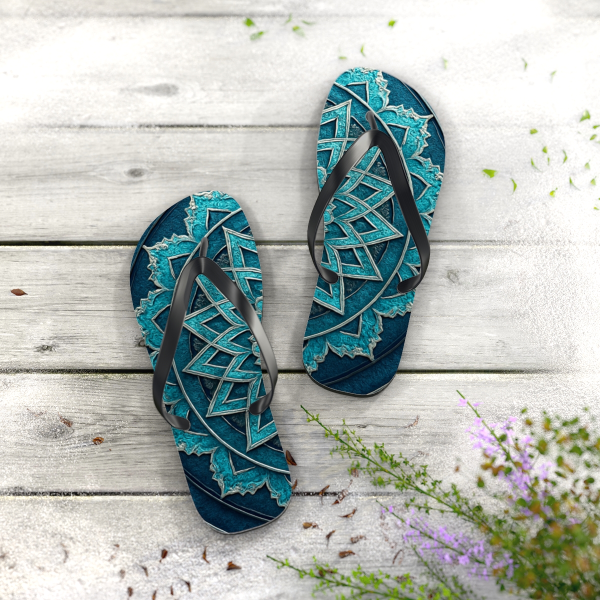 Luminous Mandala Wave Flip Flops