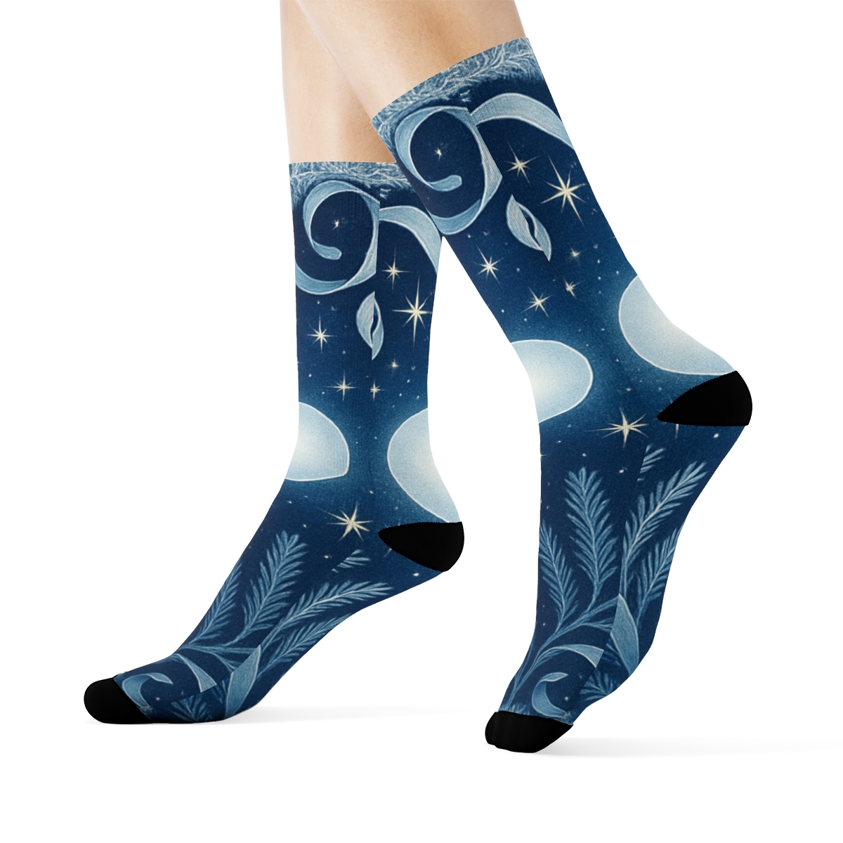 Winter Solstice Frost Ribbon Night unique printed sockscustom socks