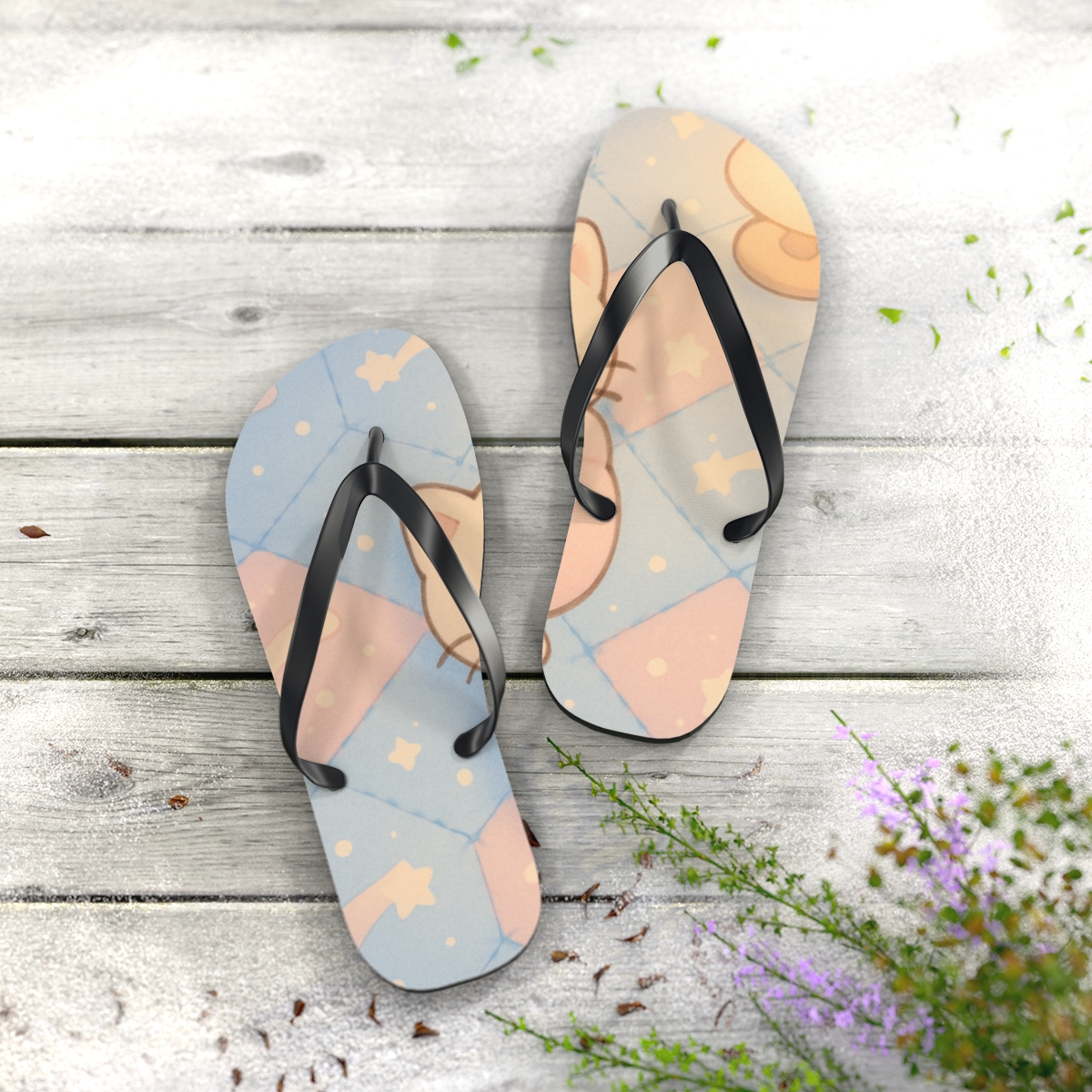 Cozy Comet Cat Nap Quilt unique graphic flip flops