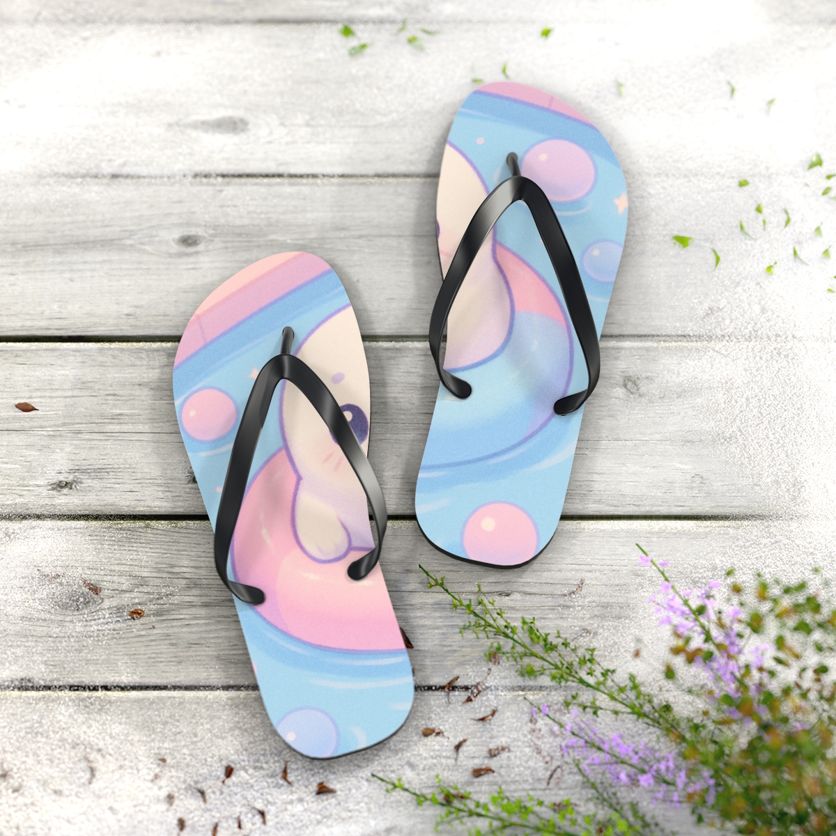 Cotton Candy Seal Float designer logo flip flops