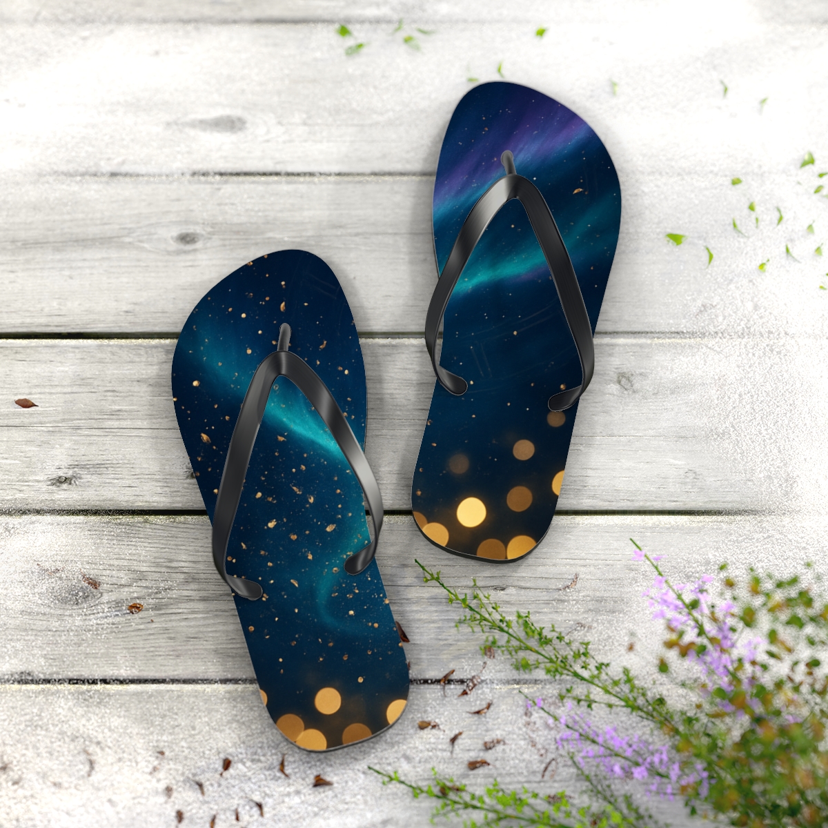 New Year Aurora Confetti trendy printed flip flops