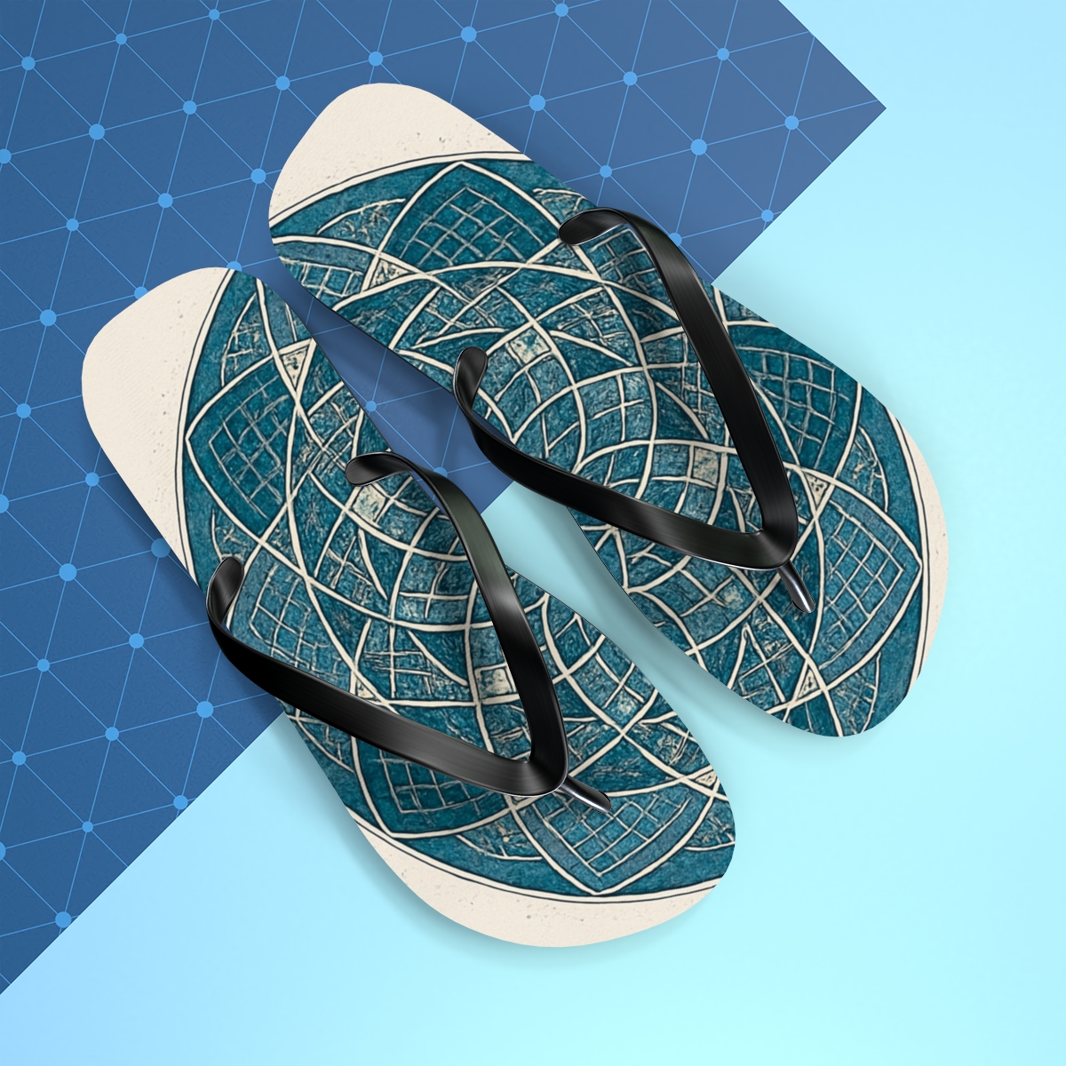 Lattice Bloom Concentric Atlas designer logo flip flops