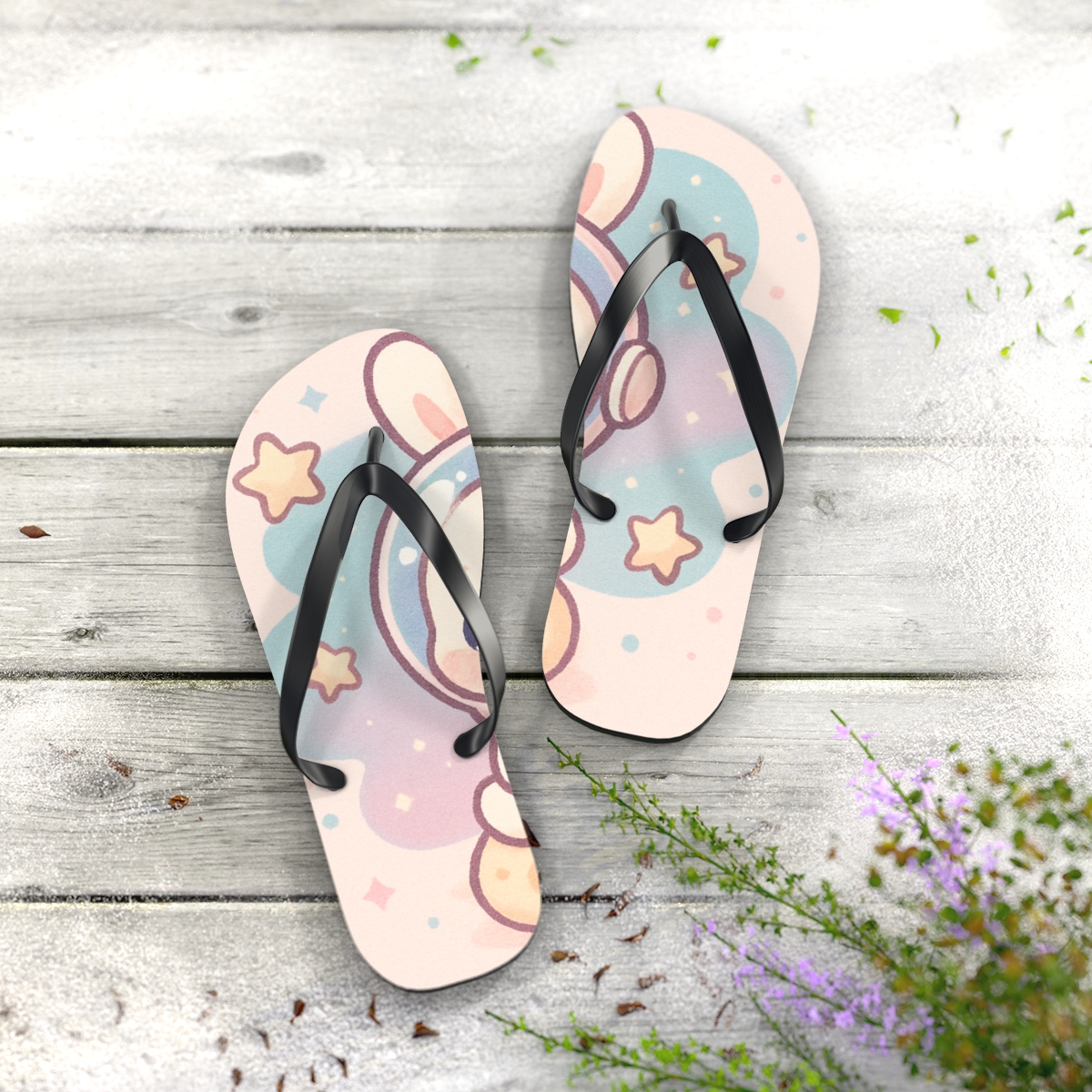 Bubble Helmet Bunny Stargaze trendy printed flip flops